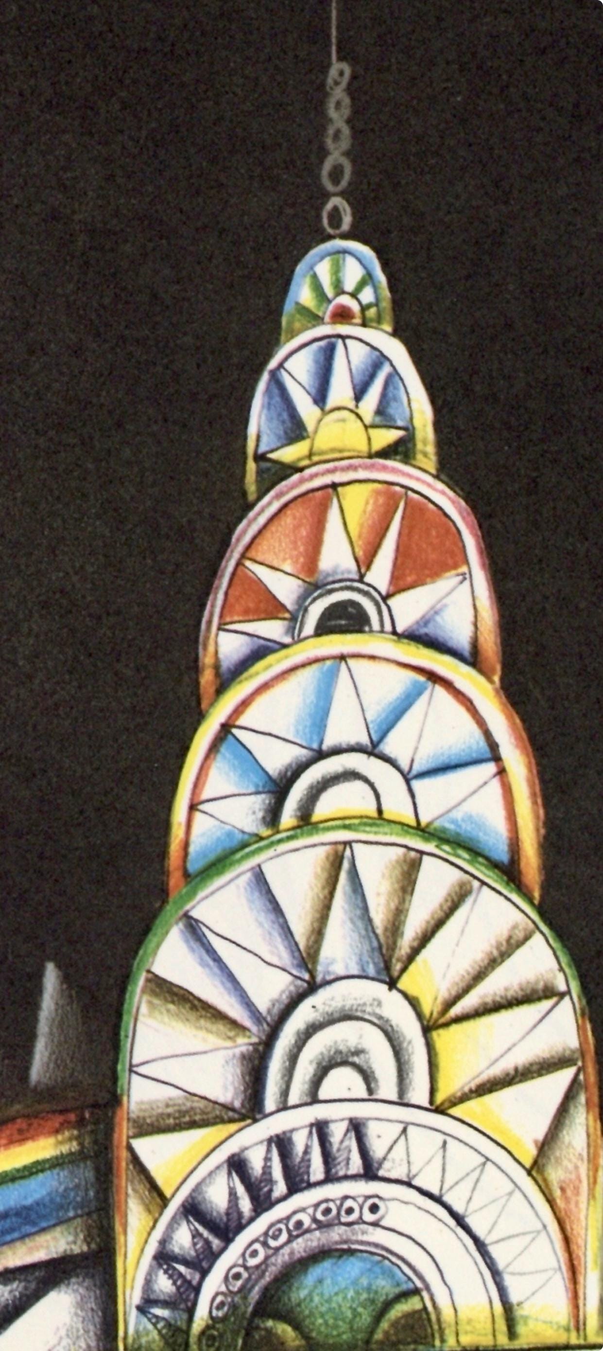 Saul Steinberg, Chrysler Building, New York City, Derrire Le Miroir, Lithograph