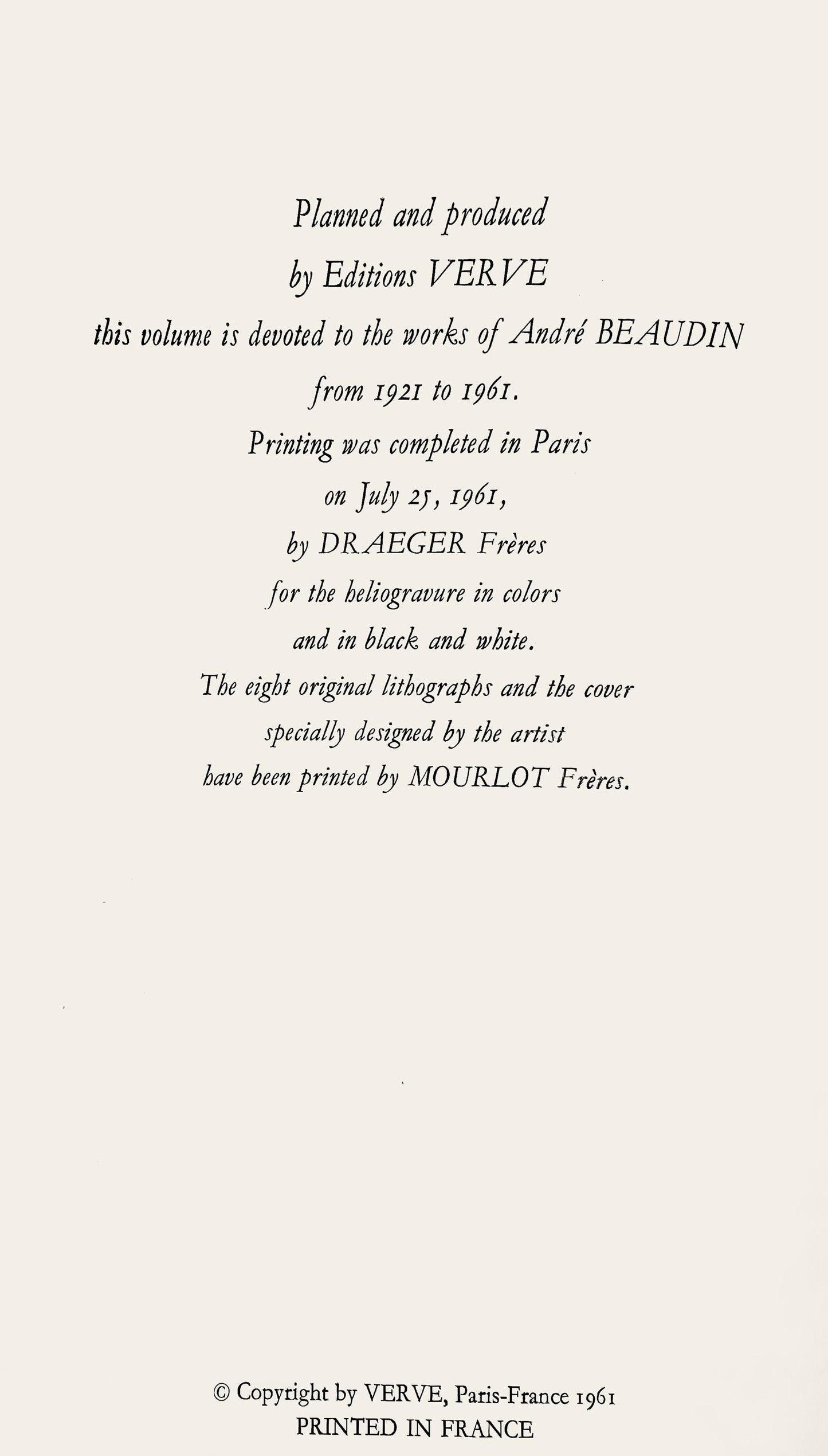 Andr Beaudin, Composition, Andr Beaudin, Verve: Revue Artistique, Lithograph