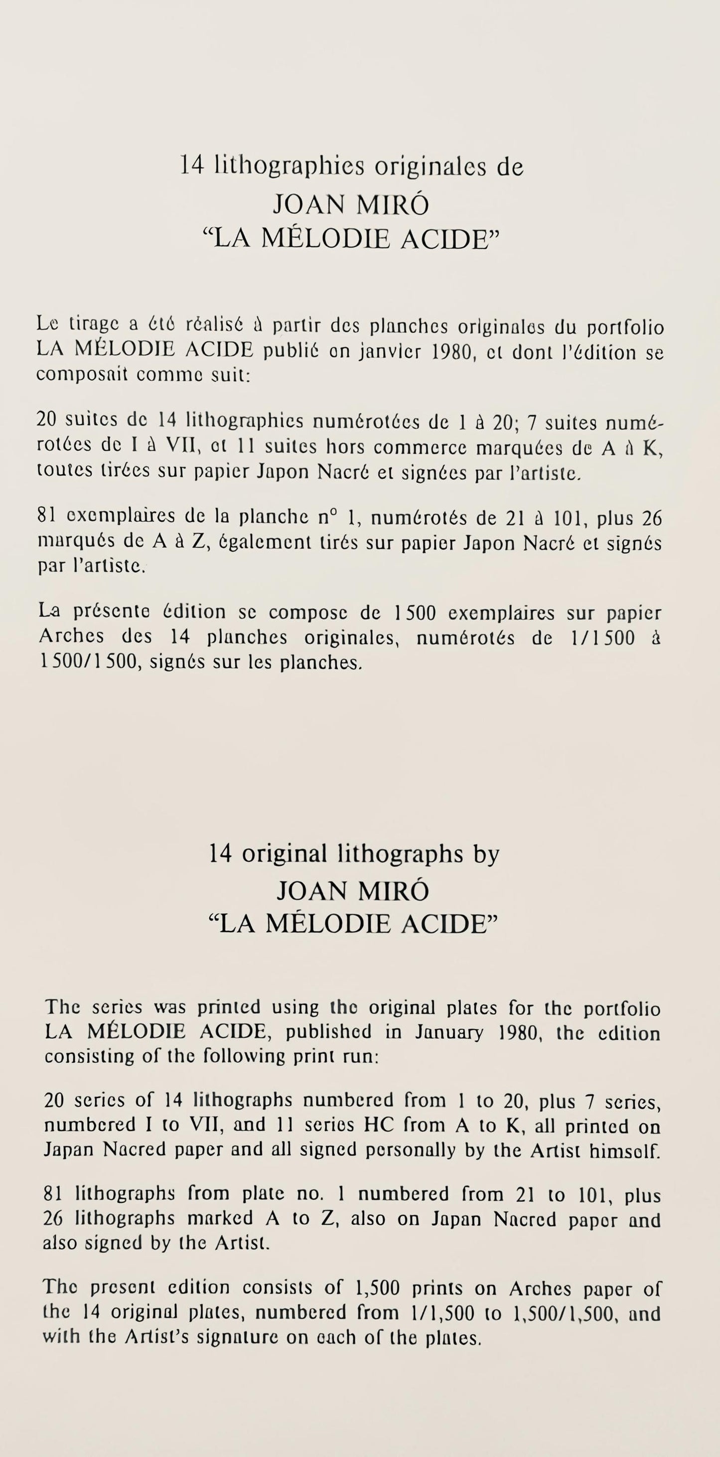 Joan Mir, Composition (Mourlot 1212-1225; Cramer 248), La Mlodie Acide, Lithograph