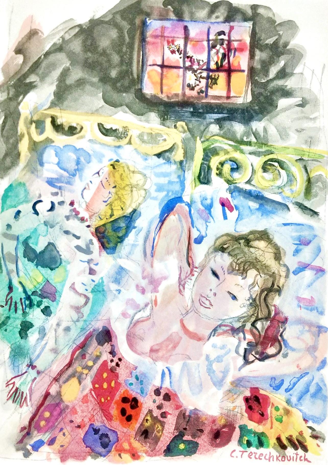 Constantin Terechkovitch, Deux Femmes Se Reposant, Vingt Fables De La Fontaine, Woodcut