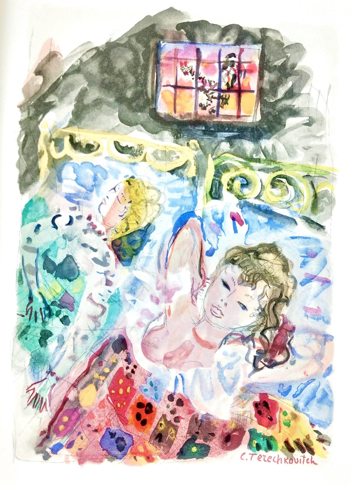 Constantin Terechkovitch, Deux Femmes Se Reposant, Vingt Fables De La Fontaine, Woodcut