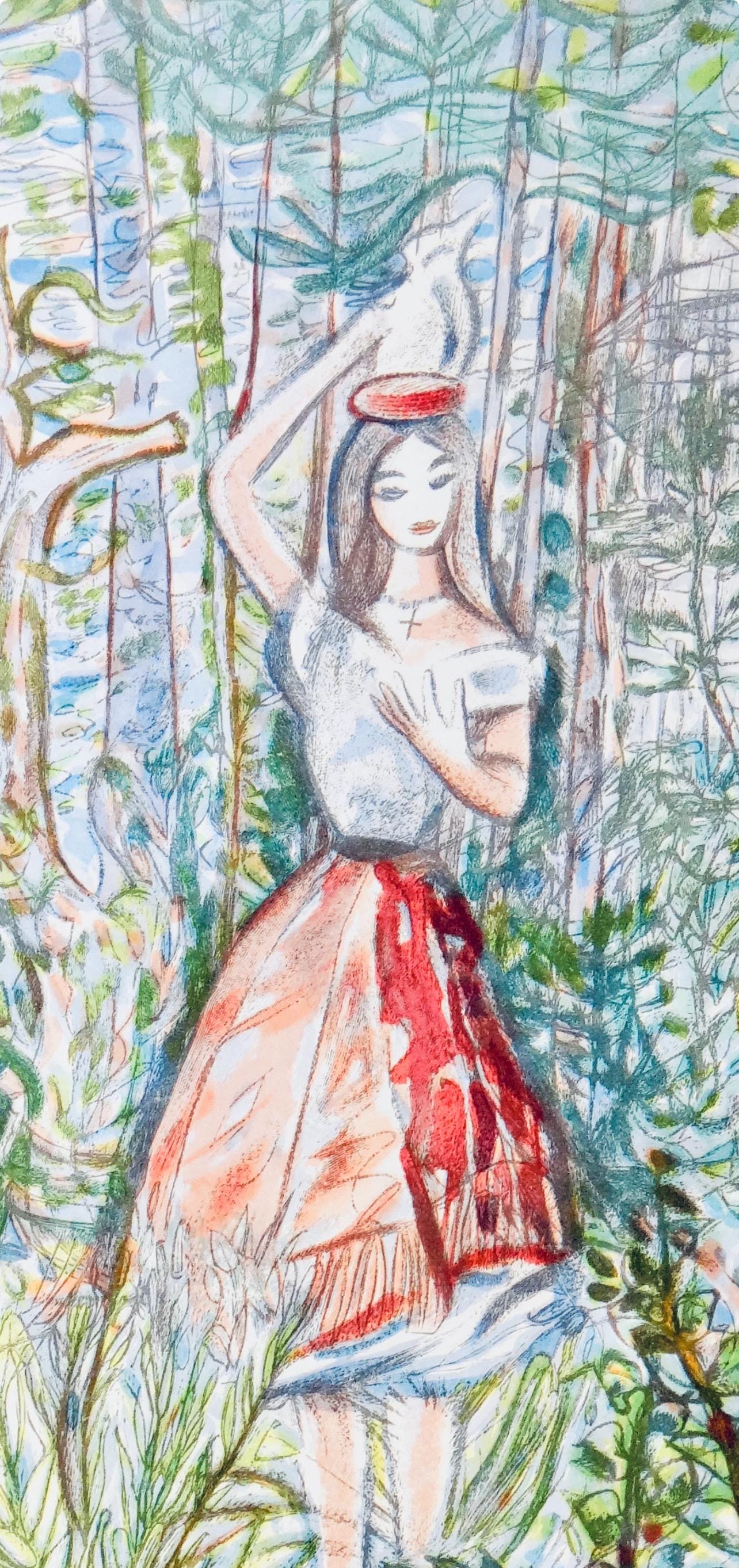 Louis Touchagues, La Laitire, Vingt Fables De La Fontaine, Woodcut