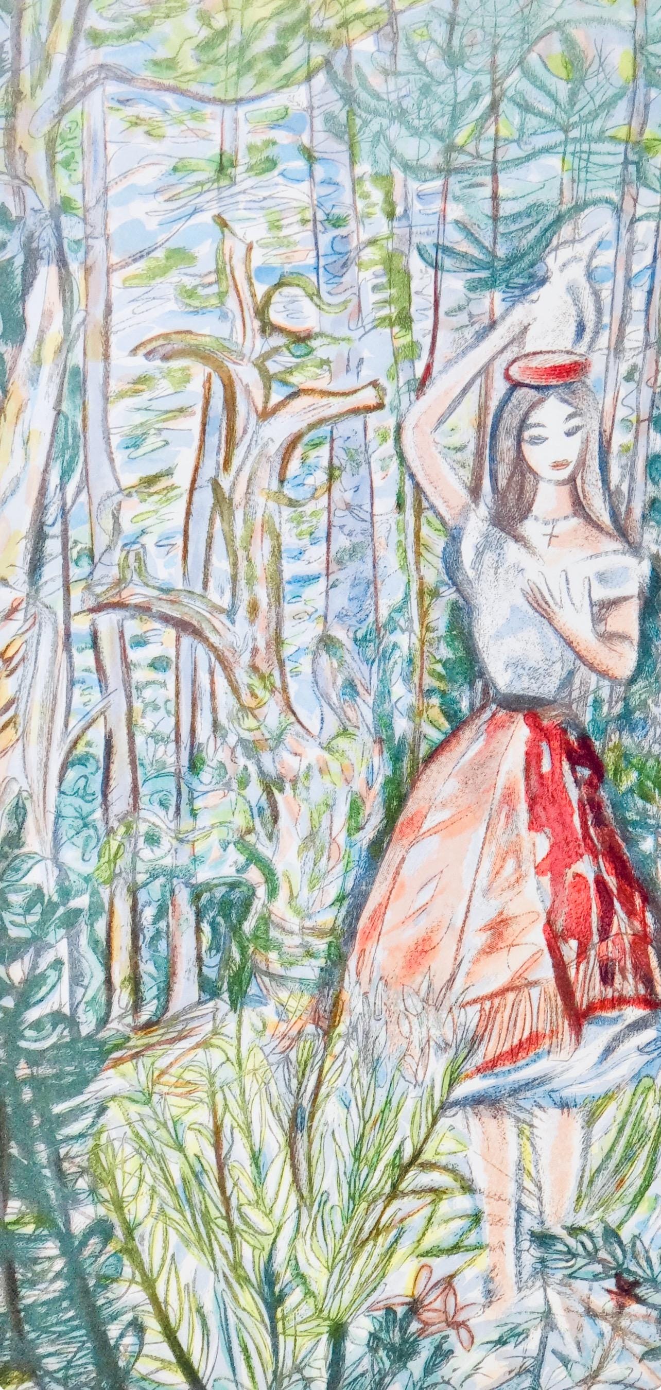 Louis Touchagues, La Laitire, Vingt Fables De La Fontaine, Woodcut