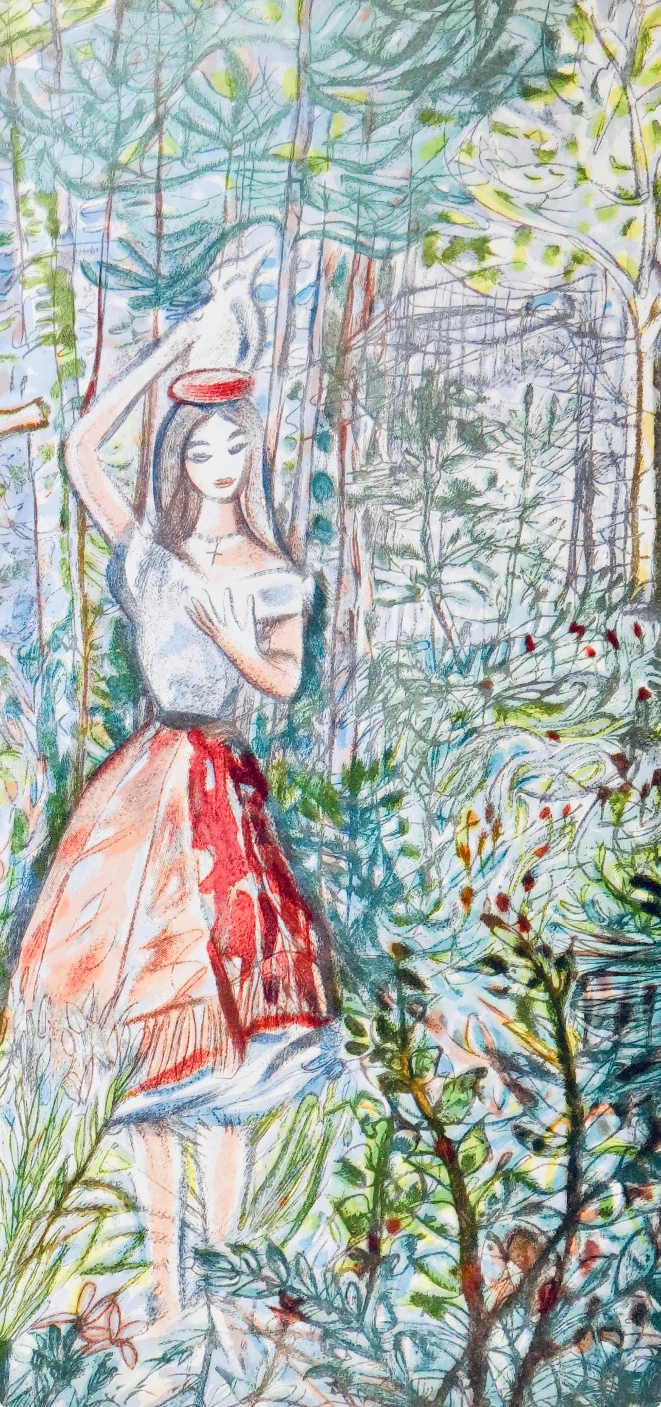 Louis Touchagues, La Laitire, Vingt Fables De La Fontaine, Woodcut