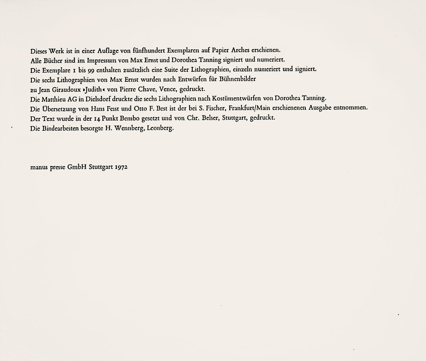 Max Ernst, Judith, Tragdie In Drei Akten, Lithograph