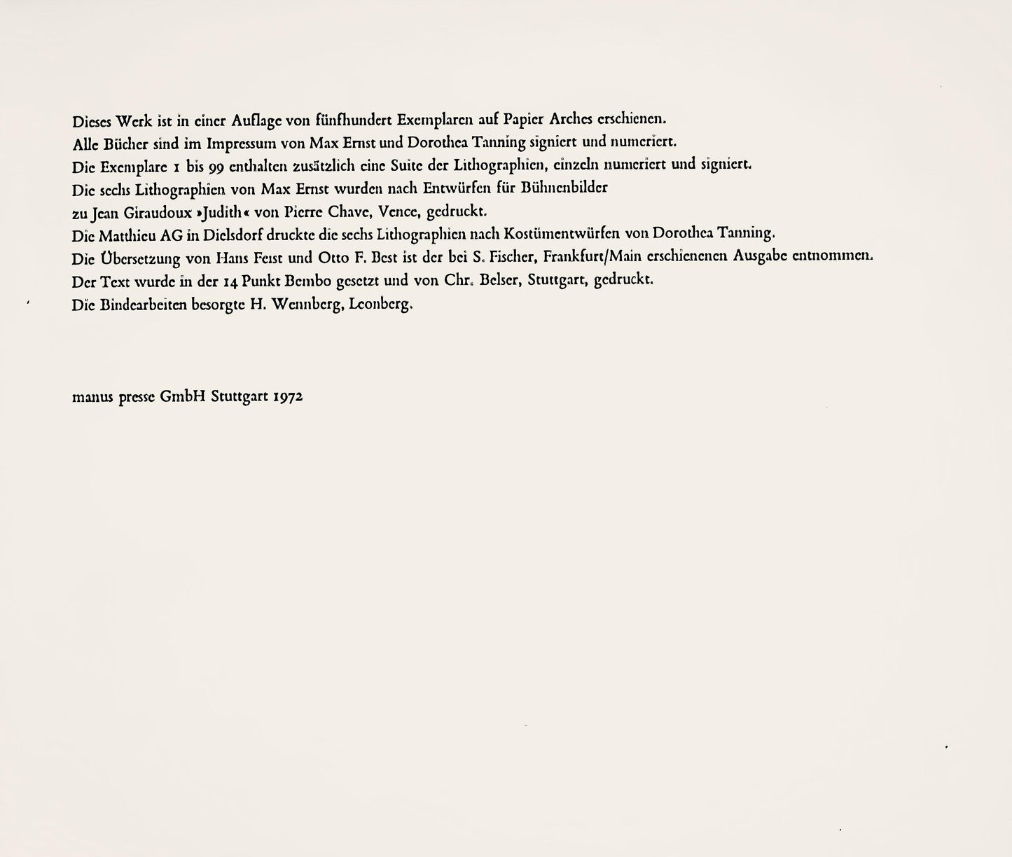 Max Ernst, Judith, Tragdie In Drei Akten, Lithograph