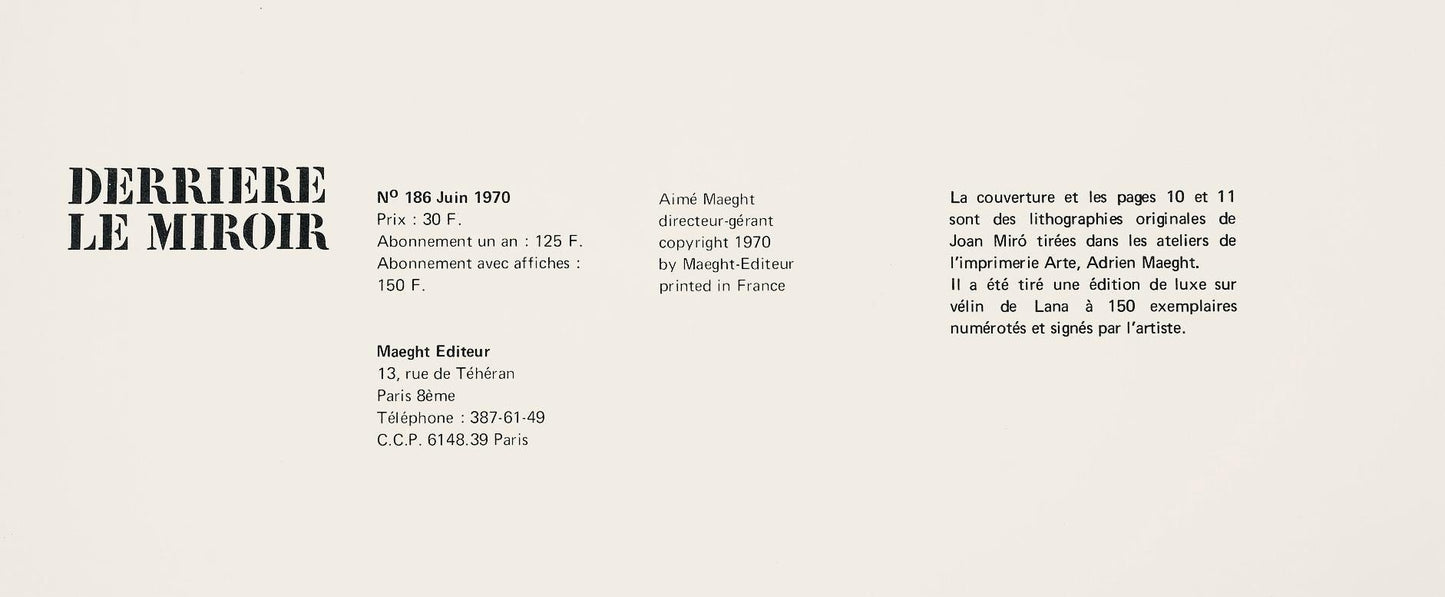 Joan Mir, Composition, Derrire Le Miroir, Lithograph