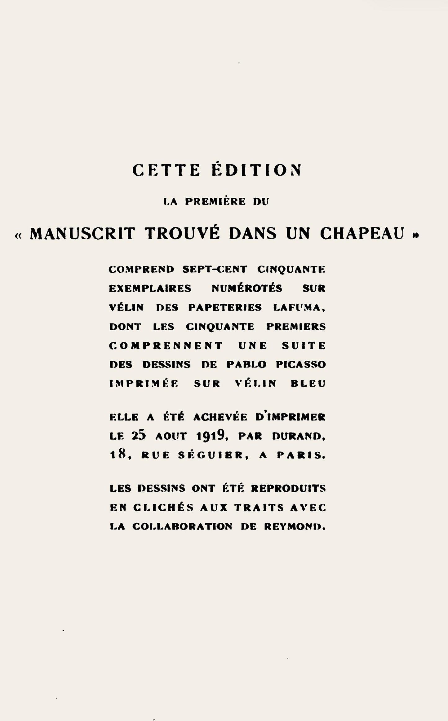 Pablo Picasso, Composition (Hodorisch B2), Le Manuscrit Trouv Dans Un Chapeau, Lithograph