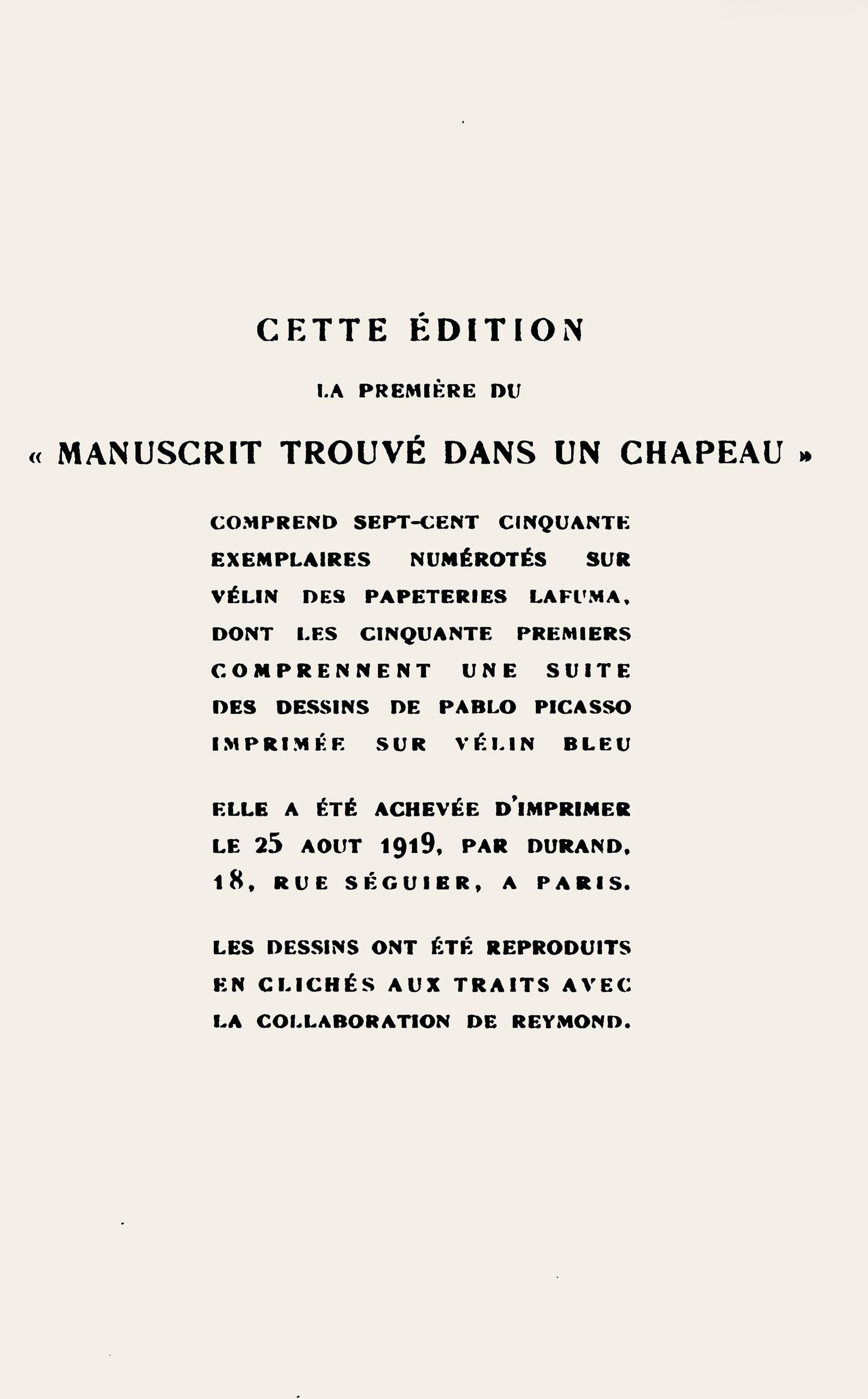 Pablo Picasso, Composition (Hodorisch B2), Le Manuscrit Trouv Dans Un Chapeau, Lithograph