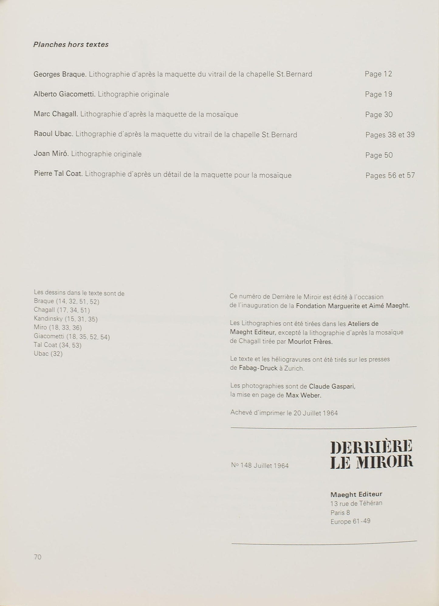 Georges Braque, Composition, Derrire le miroir, Lithograph