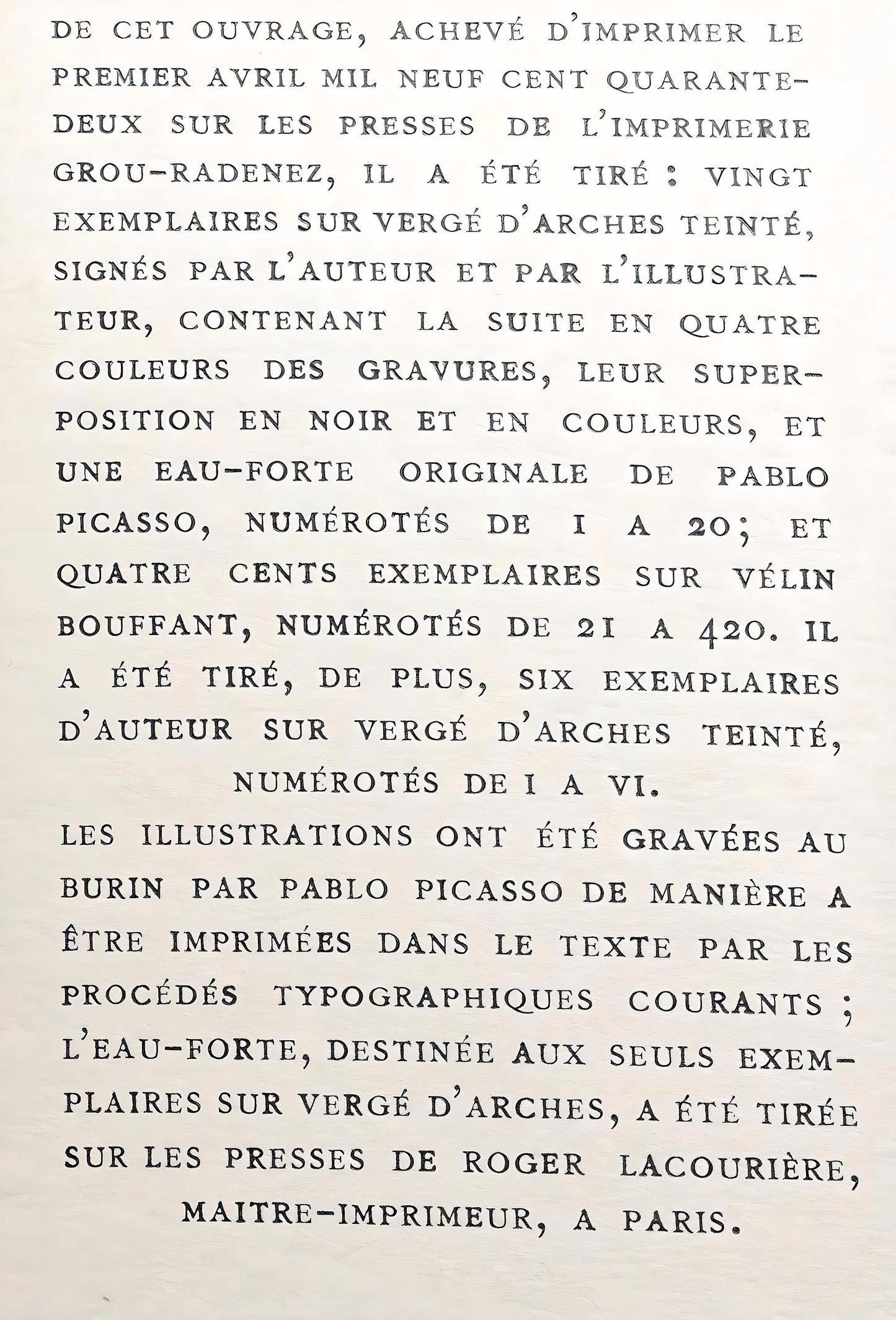 Pablo Picasso, Composition (Cramer 36; Bloch 360; Horodisch A6), Non Vouloir, Zincograph