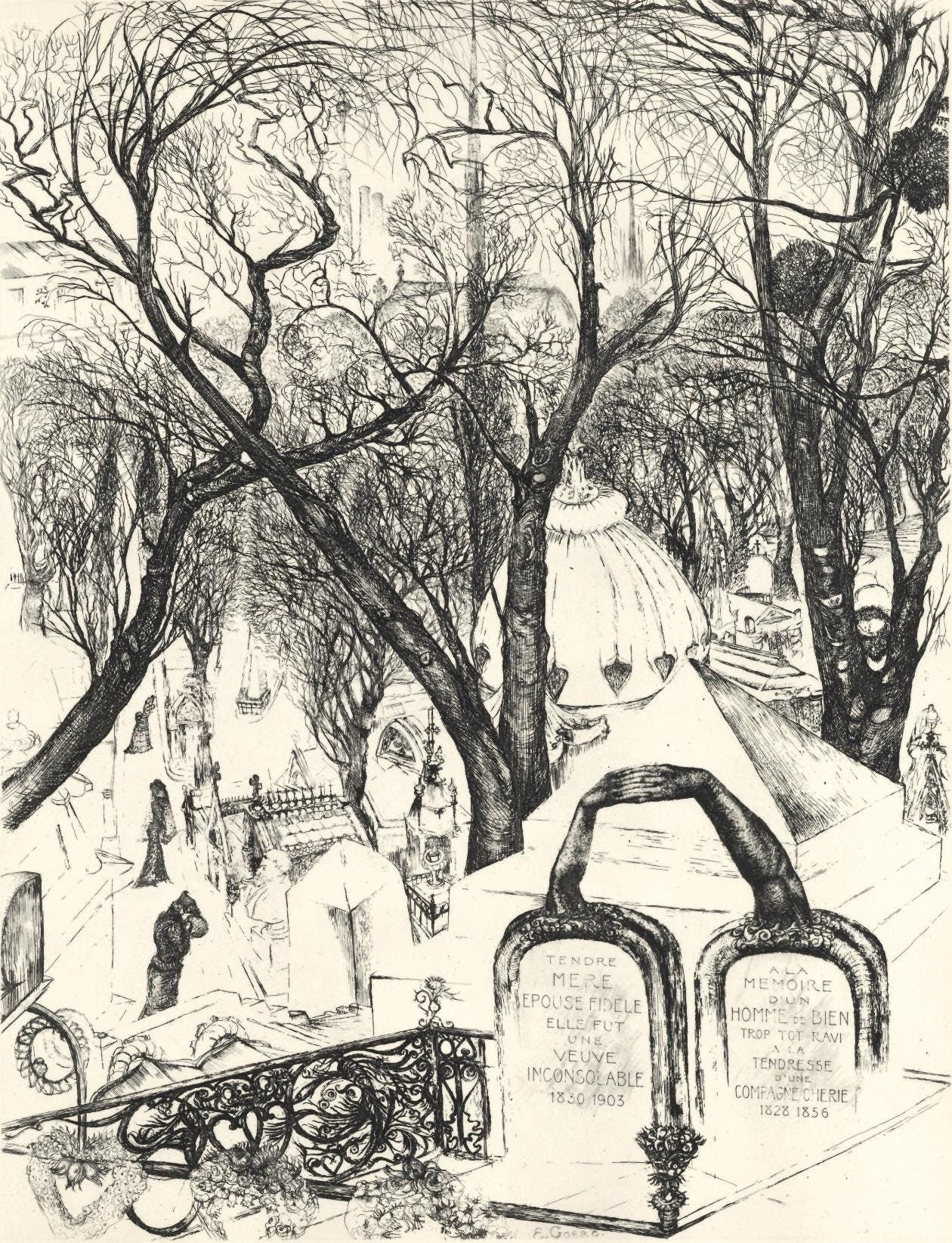 Douard Goerg, Le Cimetire Du Pre, A La Gloire Paris, Etching