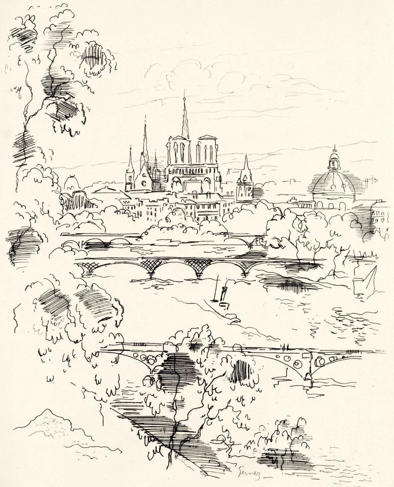 Paul-Lie Gernez, Seine, Berceau De Paris, A La Gloire Paris, Etching