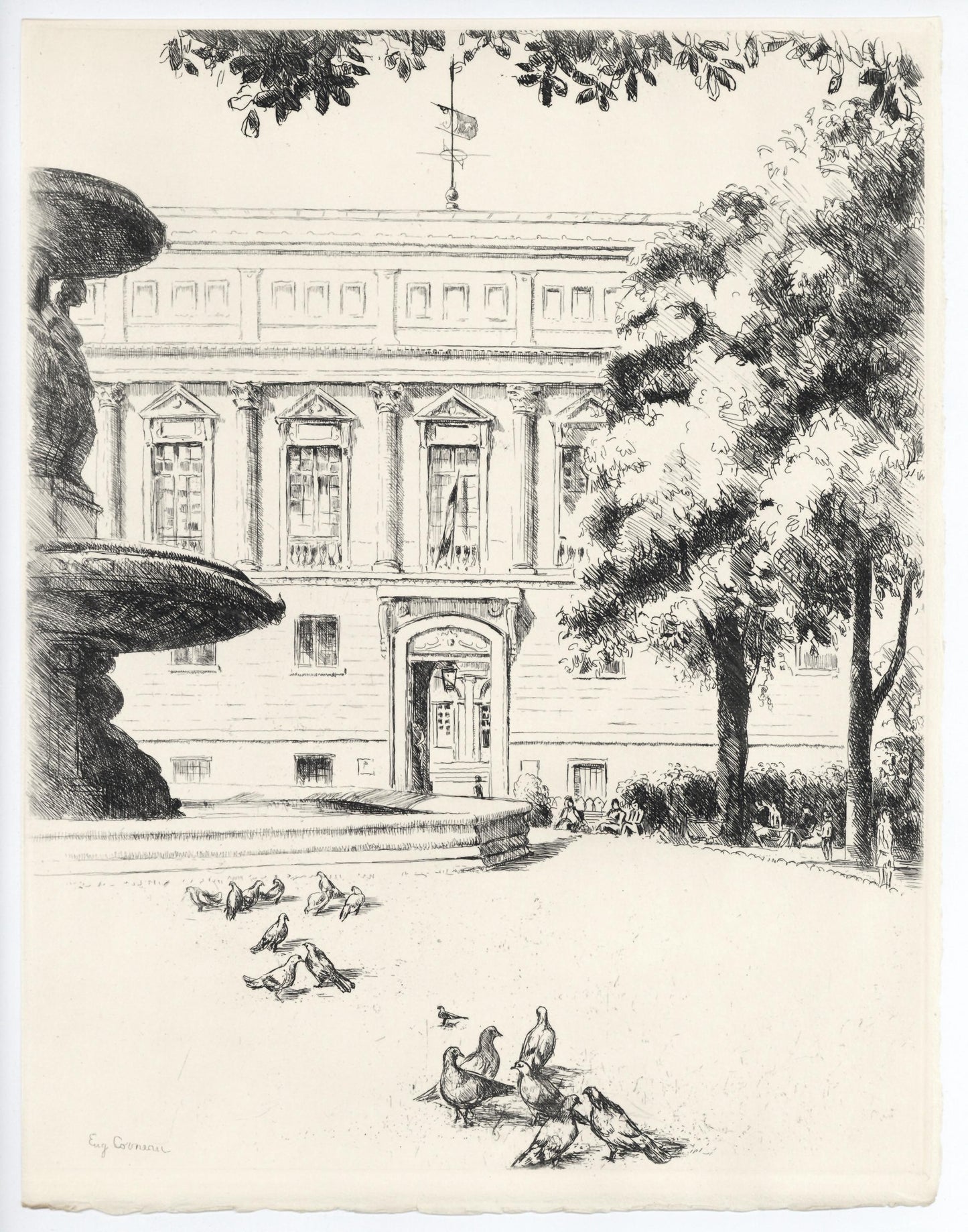 Eugne Corneau, La Bibliothque Nationale, A La Gloire Paris, Etching