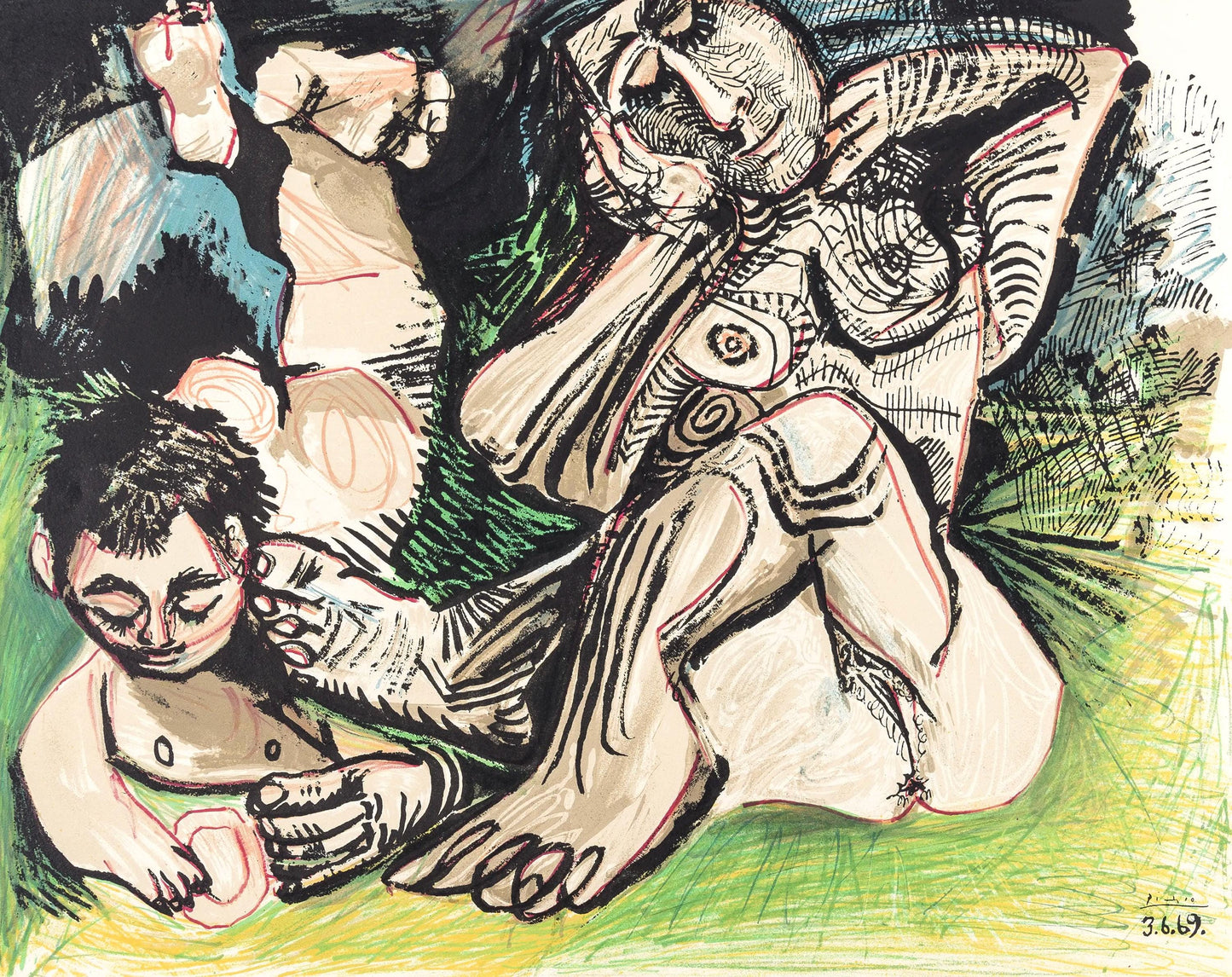Pablo Picasso, Composition (Orozco 193-204), Au Baiser D'Avignon, Lithograph