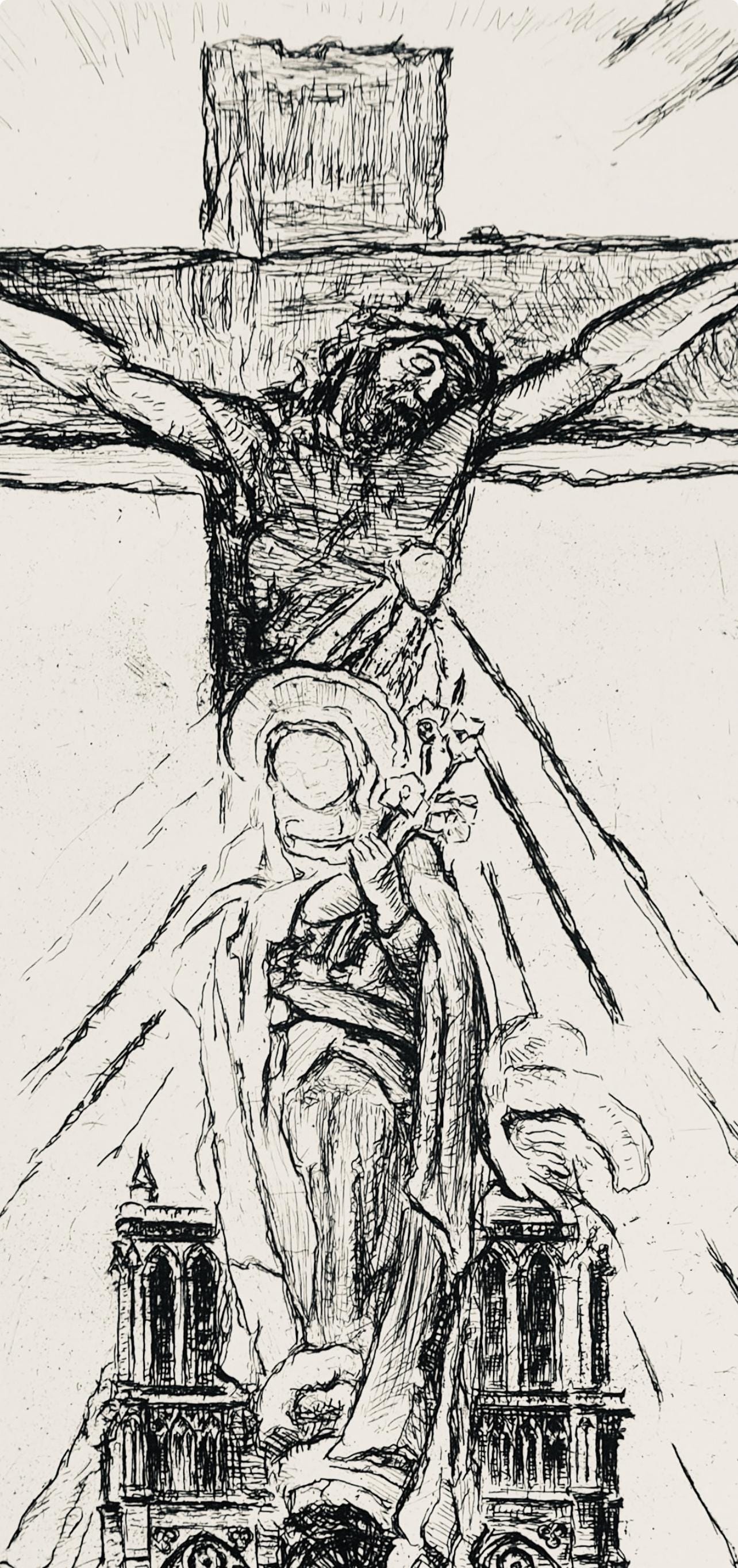 George Desvallires, Crucifix De Notre Dame, A La Gloire Paris, Etching