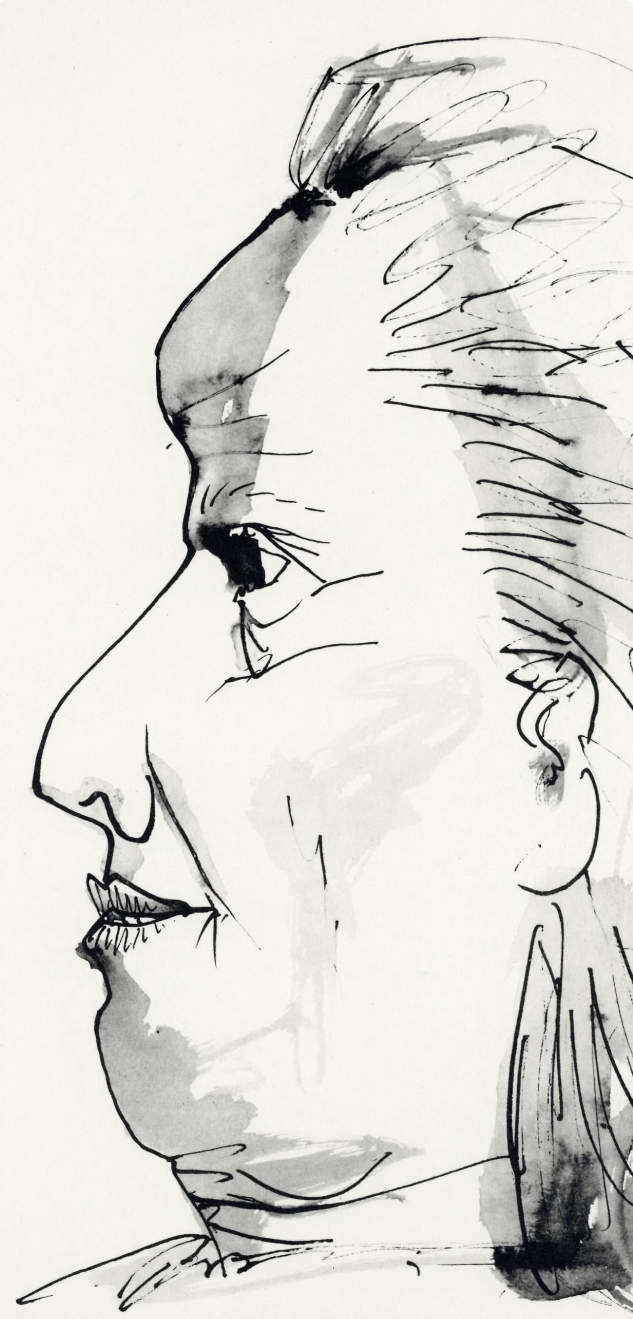 Pablo Picasso, Profil De Vieille Femme, Trait Et Lavis (Cramer No. 84), 40 Dessins De Picasso En