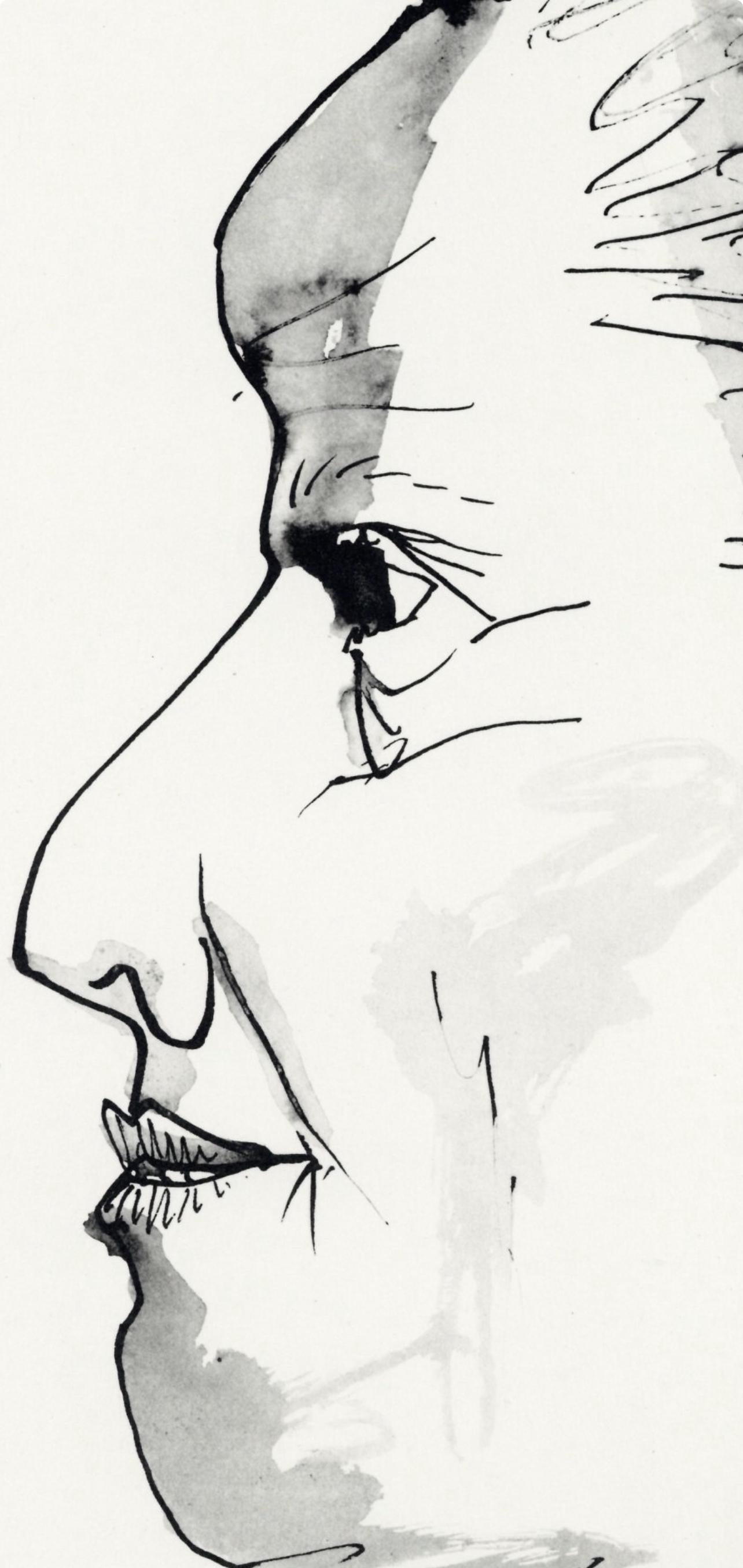 Pablo Picasso, Profil De Vieille Femme, Trait Et Lavis (Cramer No. 84), 40 Dessins De Picasso En