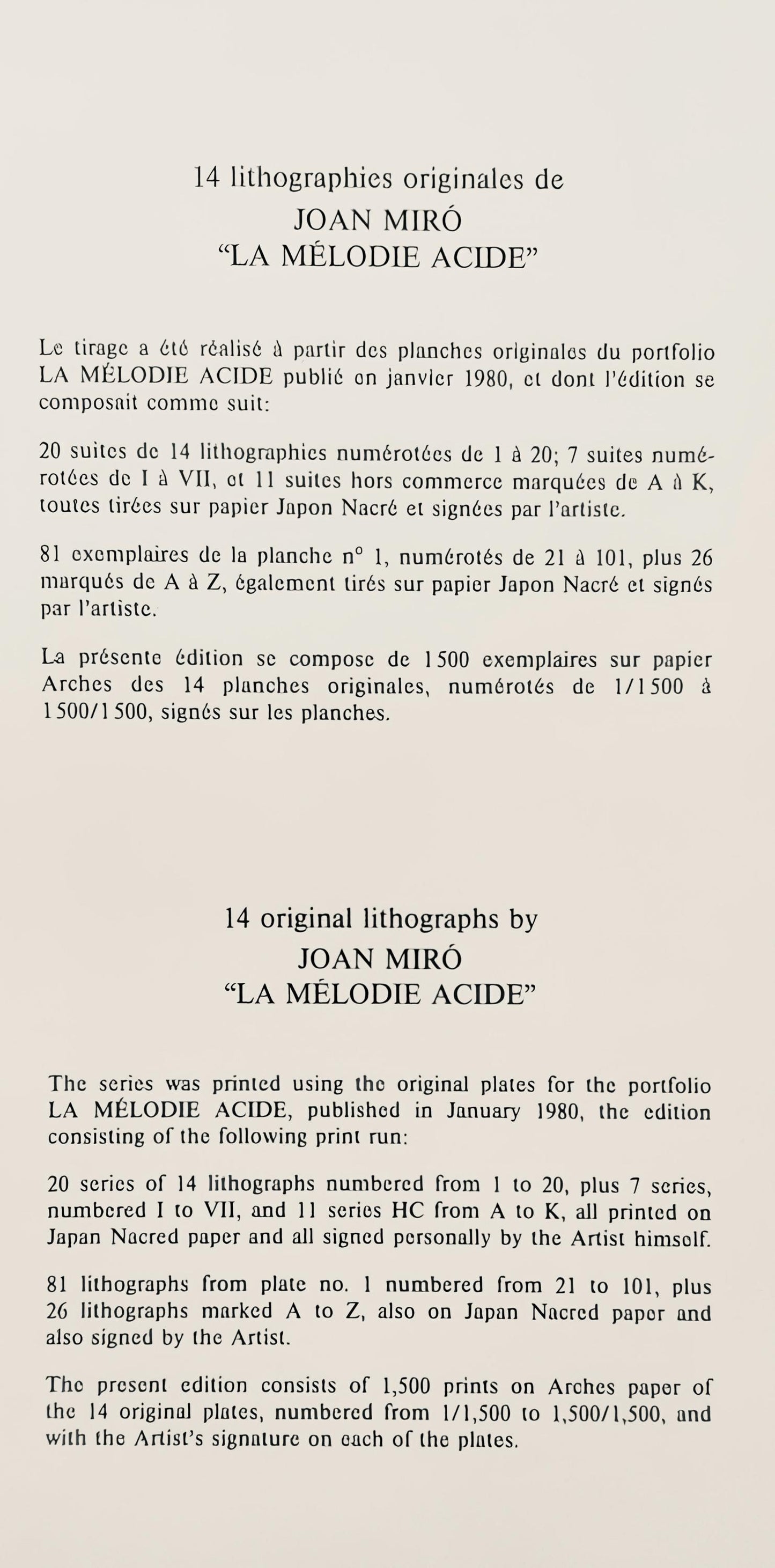 Joan Mir, Composition (Mourlot 1212-1225; Cramer 248), La Mlodie Acide, Lithograph