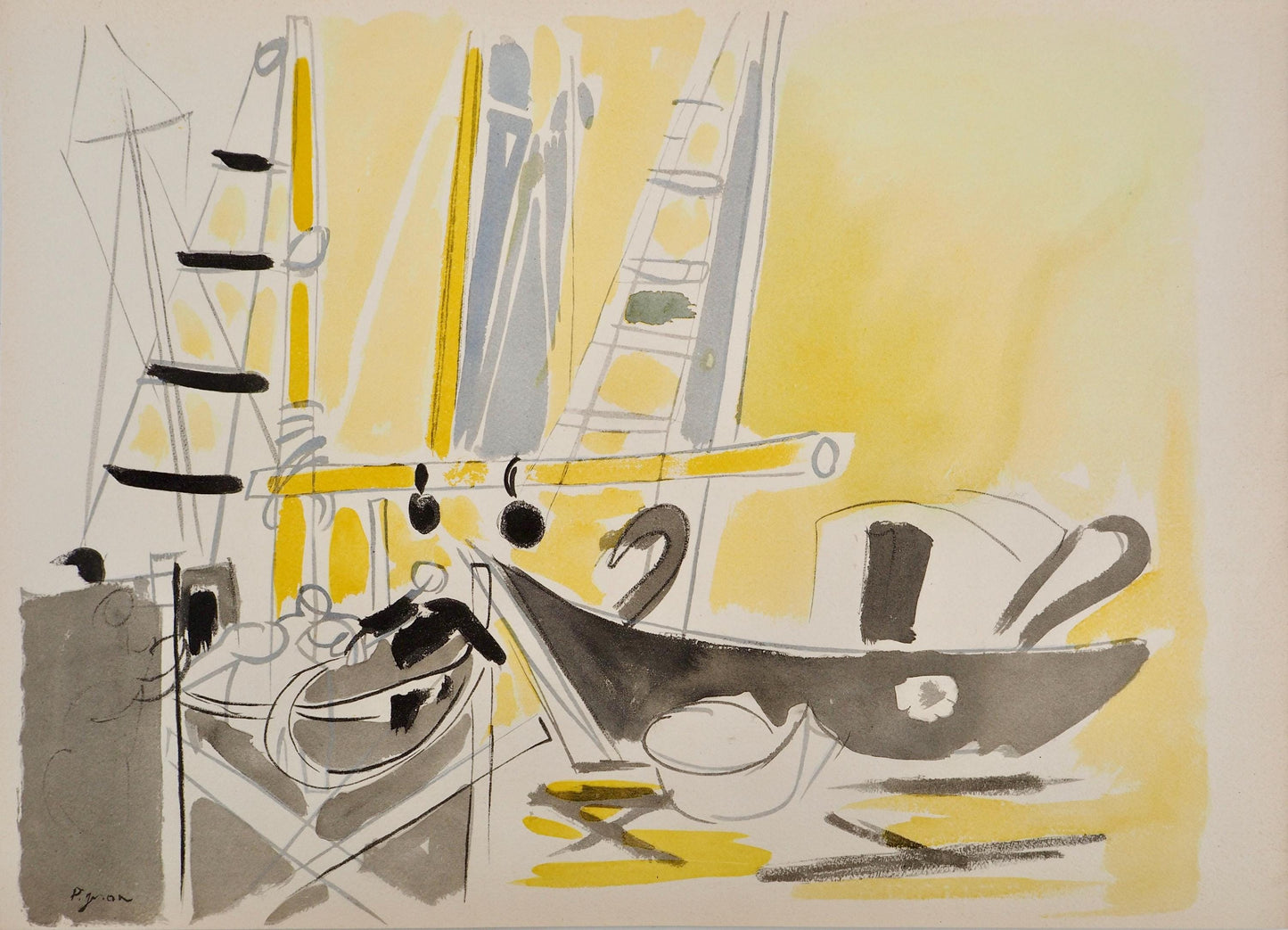 Douard Pignon, Composition, Arbres Et Voiles, Lithograph