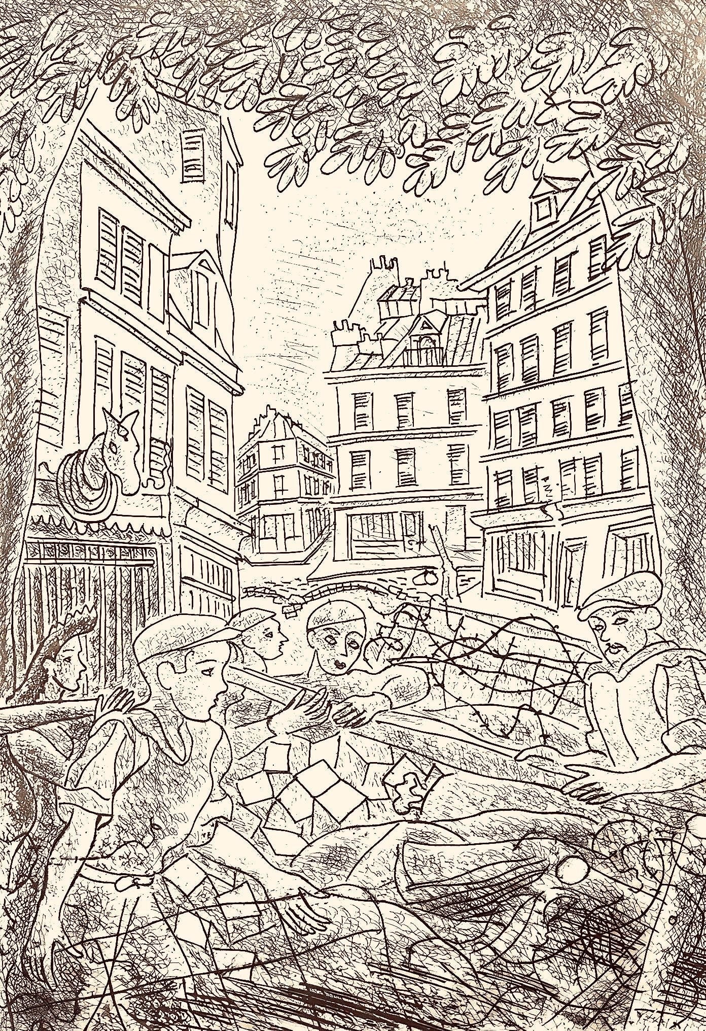 Louis Touchagues, Composition, Jours De Gloire, Histoire De La Libration De Paris, Etching