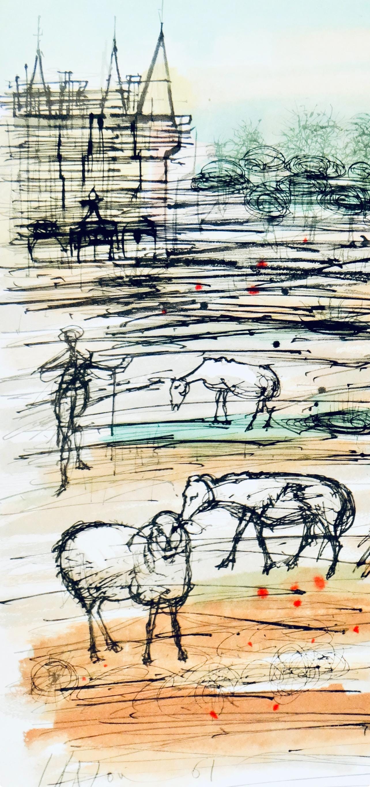 Jean Carzou, Le Berger Et Le Roi, Vingt Fables De La Fontaine, Woodcut