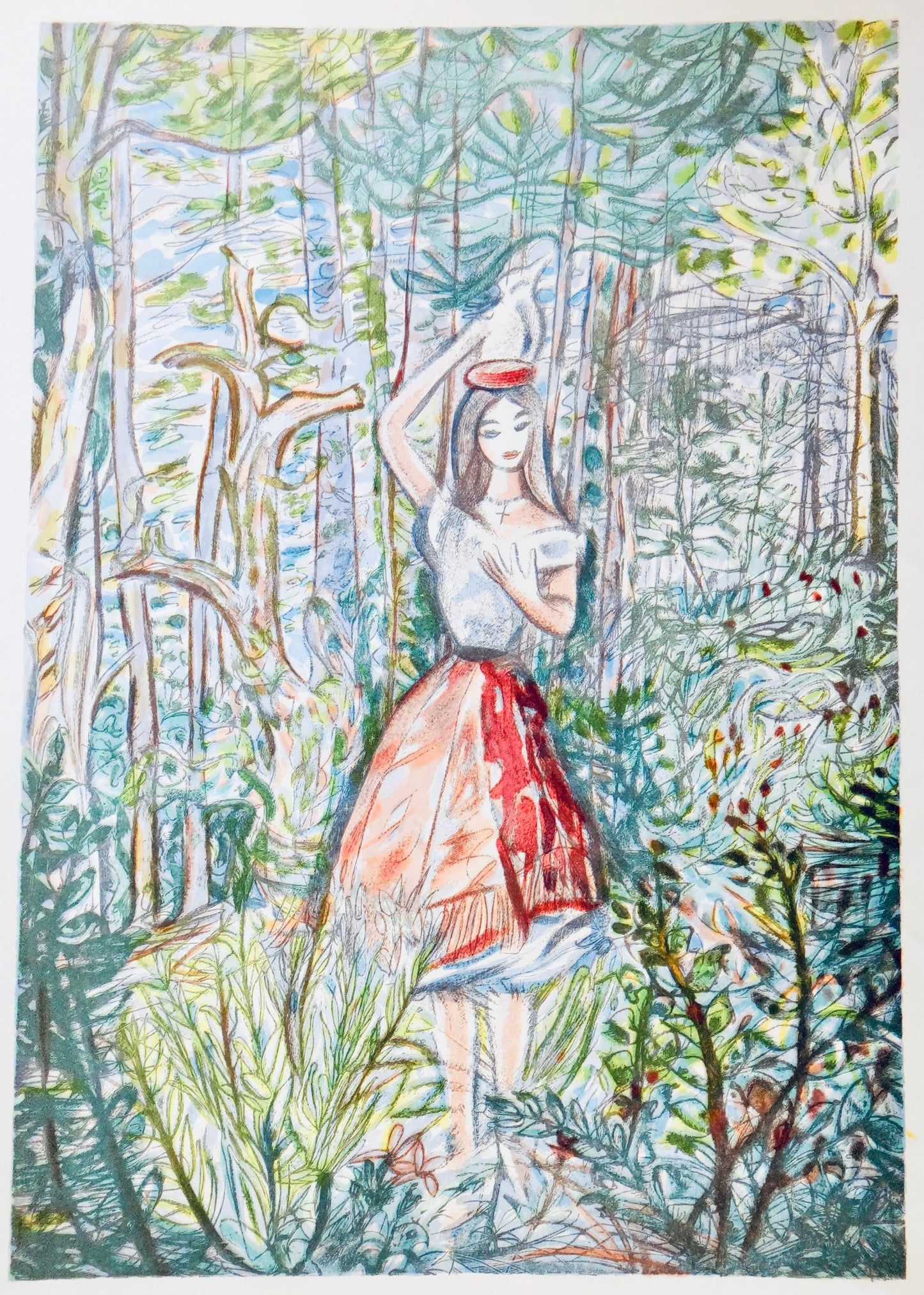Louis Touchagues, La Laitire, Vingt Fables De La Fontaine, Woodcut