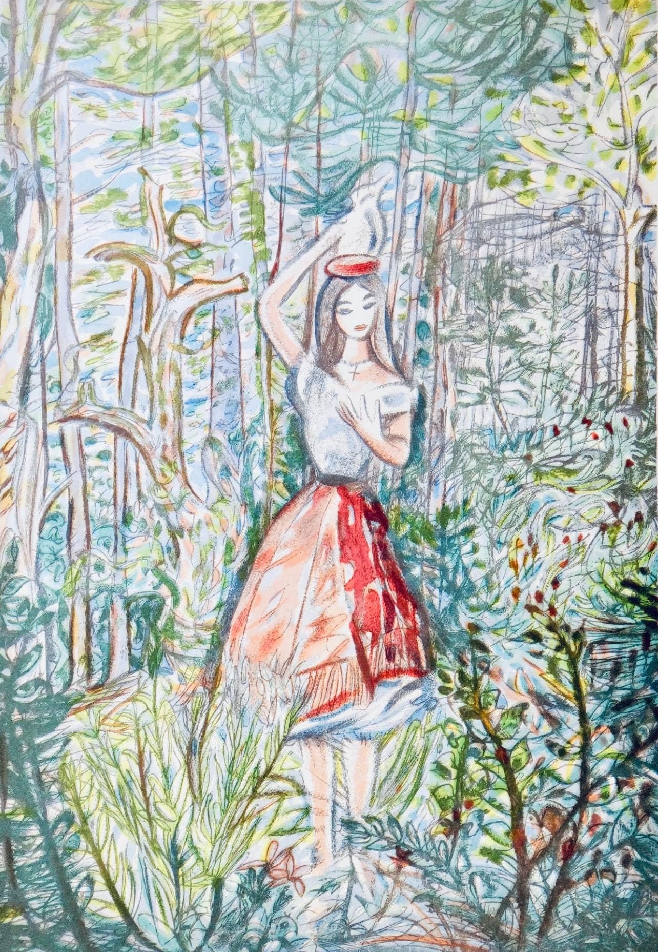 Louis Touchagues, La Laitire, Vingt Fables De La Fontaine, Woodcut