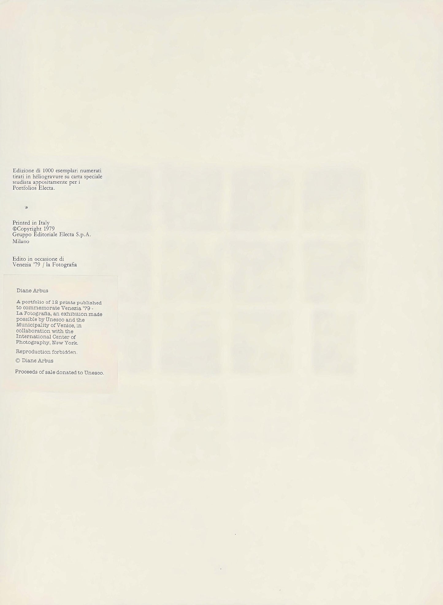 Diane Arbus, Composition, Diane Arbus, Electa Editrice Portfolios, Hliogravure