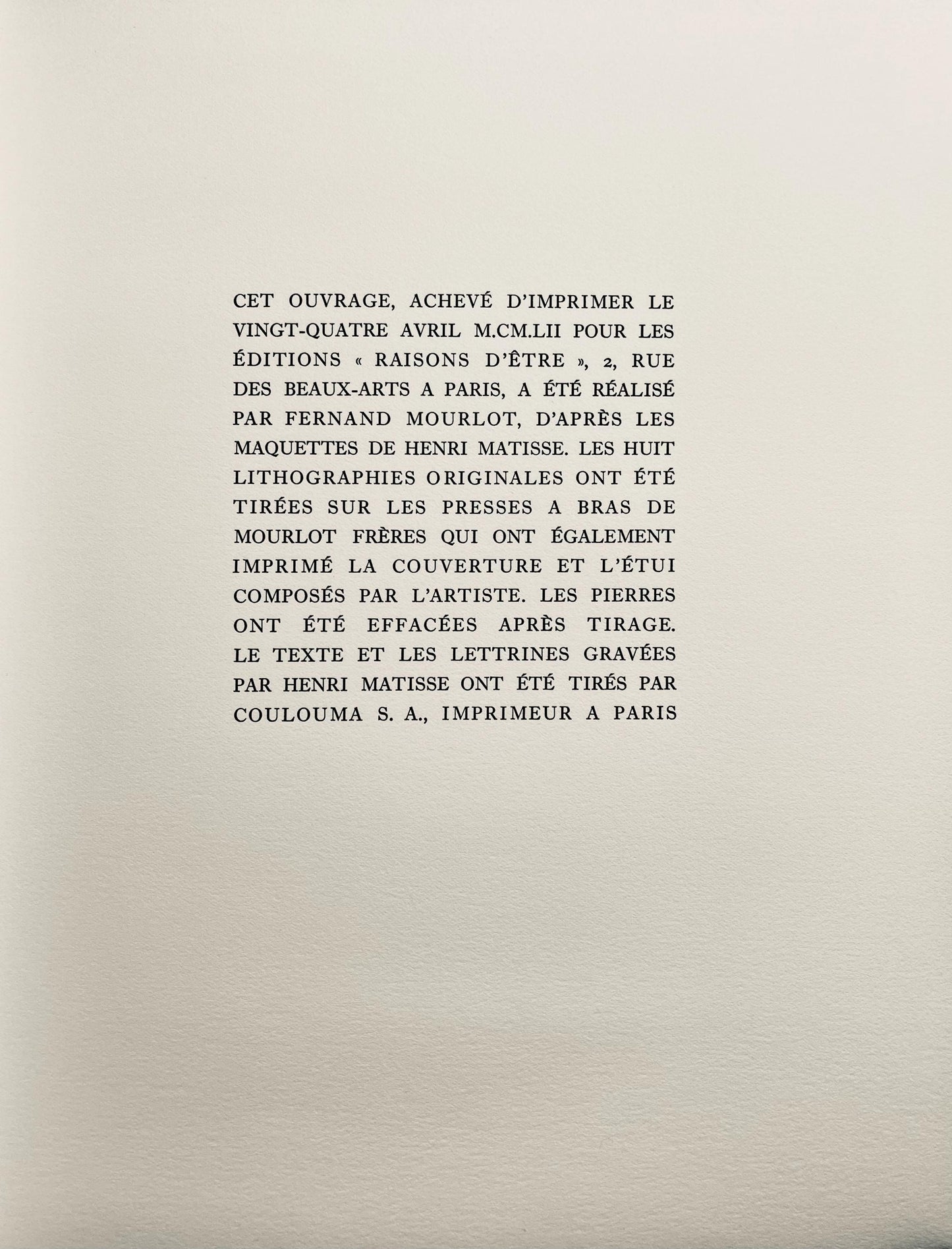 Henri Matisse, Composition (Duthuit 31), Apollinaire, Lithograph