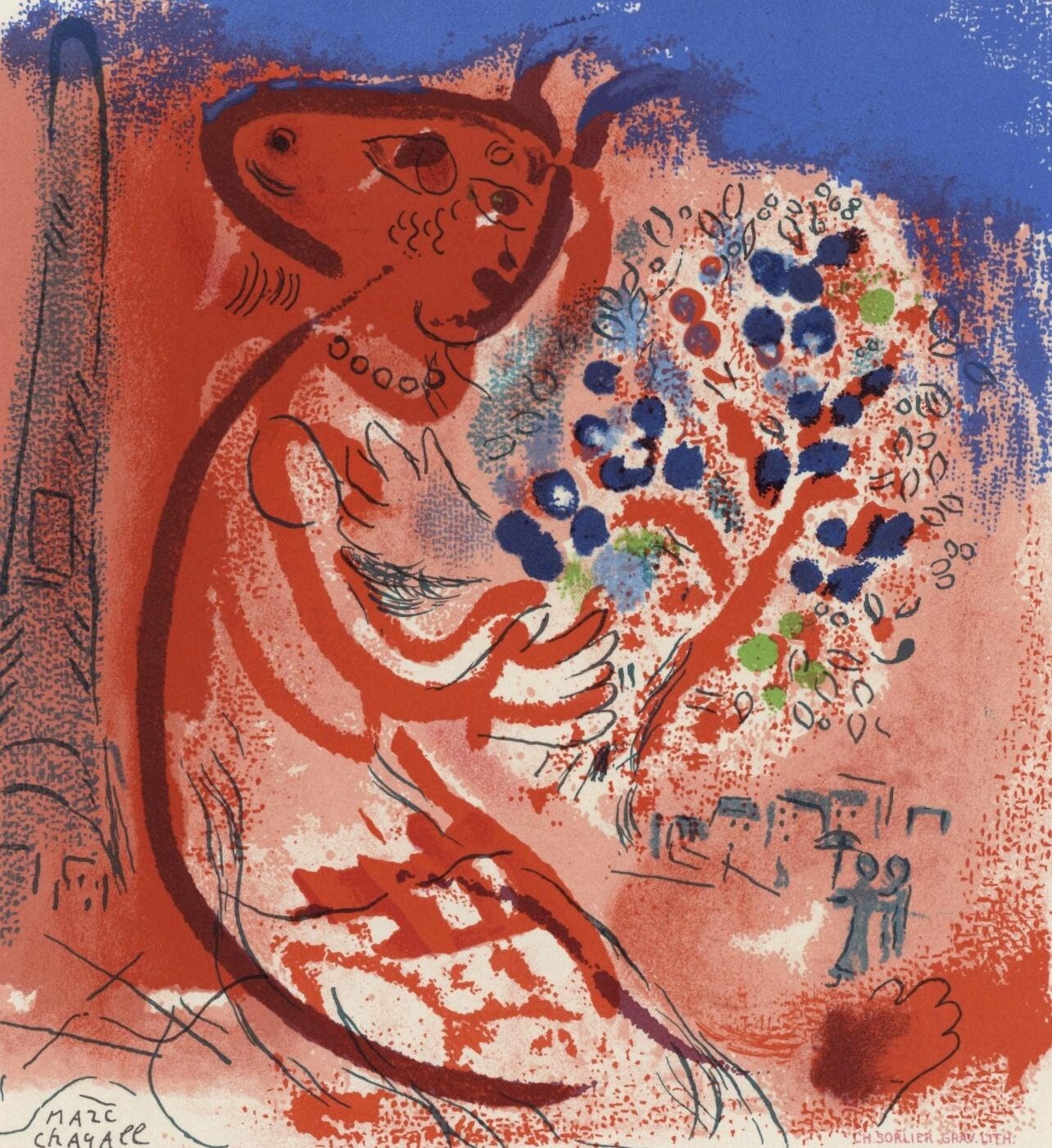 Marc Chagall, Composition, Lettre Mon Peintre Raoul Dufy, Lithograph