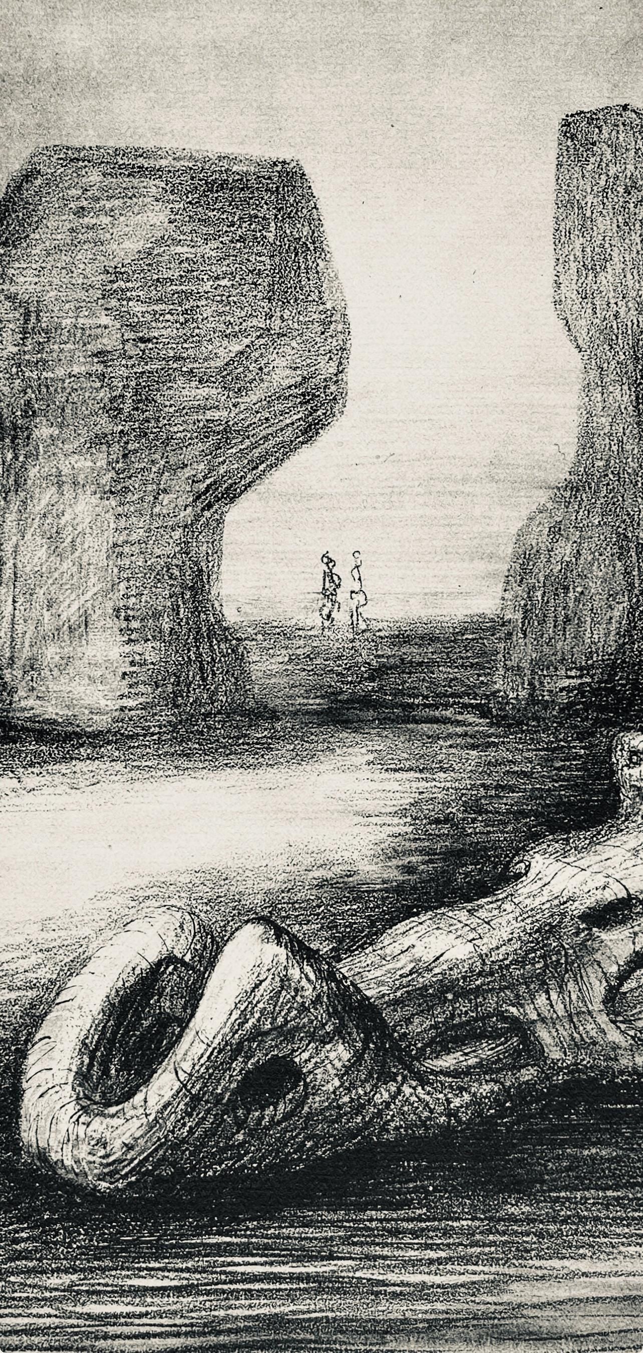 Henry Moore, Wood Sculpture In Setting Of Rocks, The Drawings Of Henry Moore, Lithograph