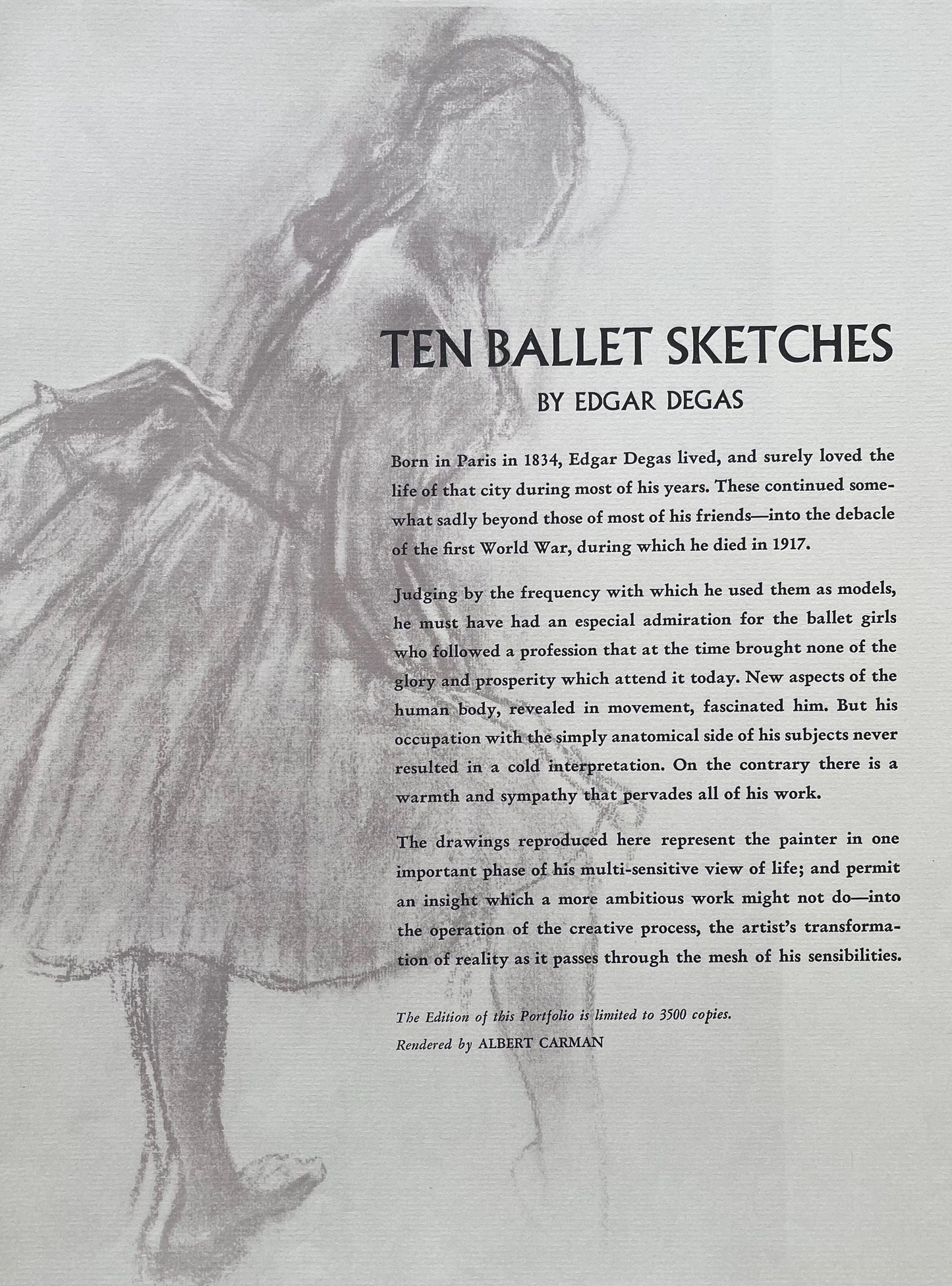 Edgar Degas, Dancer At The Bar, Ten Ballet Sketches, Lithograph