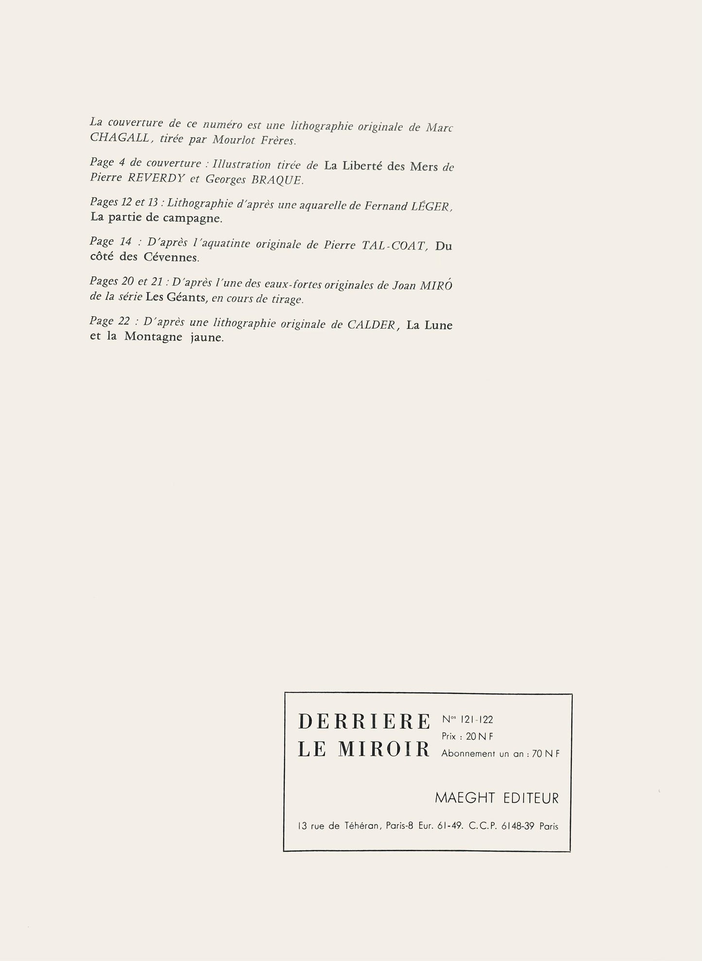 Fernand Lger, La Partie De Campagne, Derrire Le Miroir, Lithograph