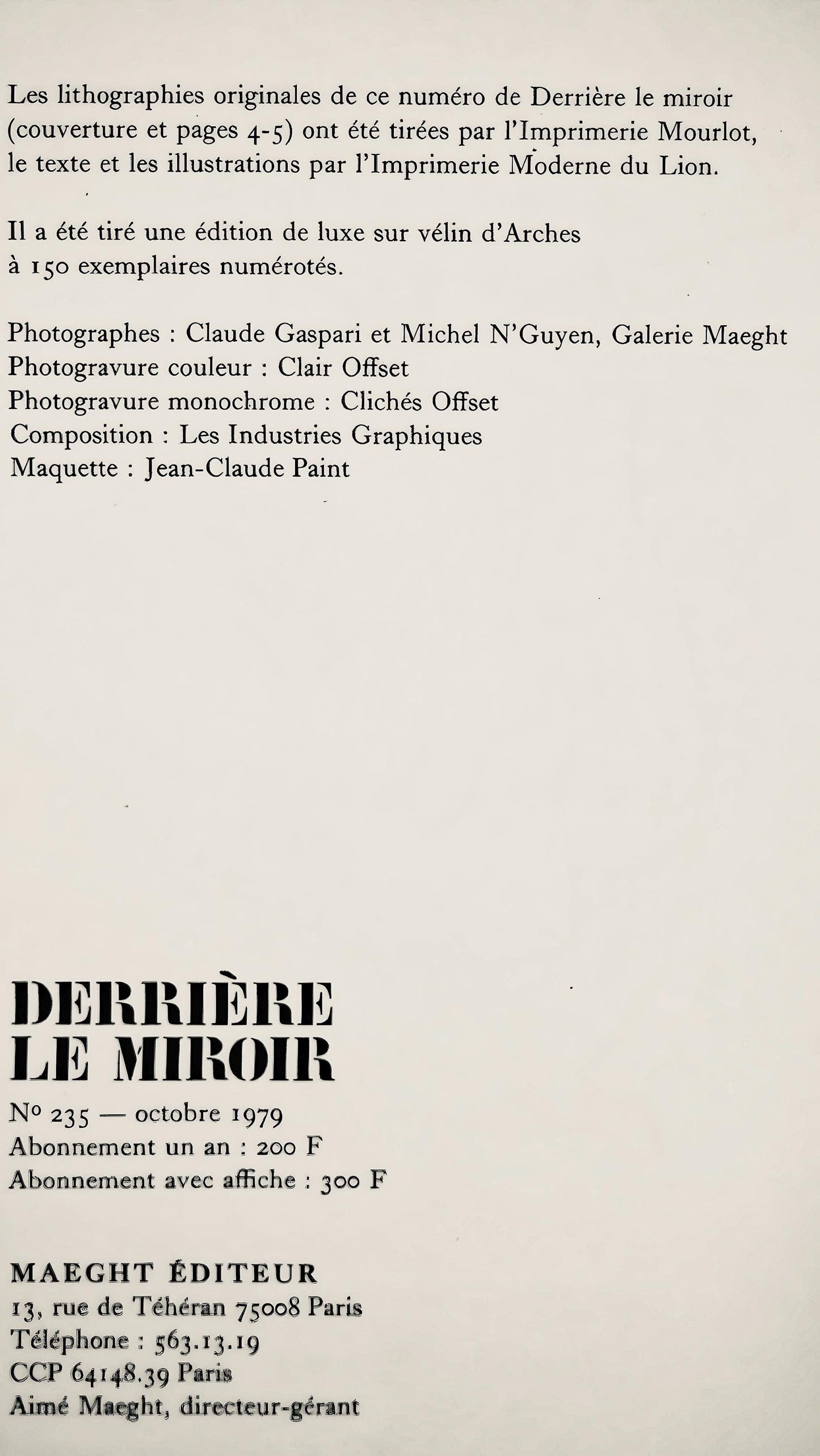 Marc Chagall, Composition (Cramer 110; Mourlot 945), Derrire Le Miroir, Lithograph