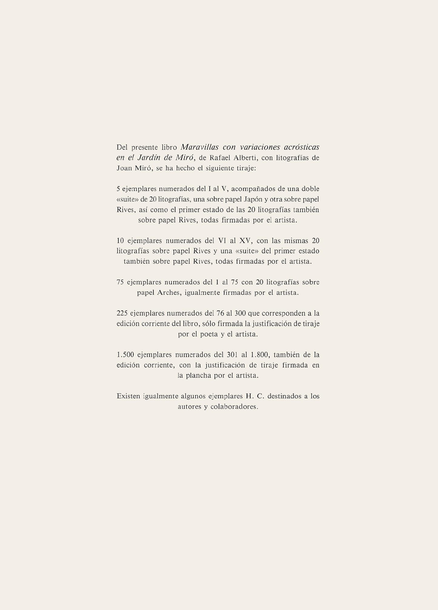 Joan Mir, Composition (Mourlot, 1051-1072), Maravillas Con Variaciones Acrsticas En El Jardn De