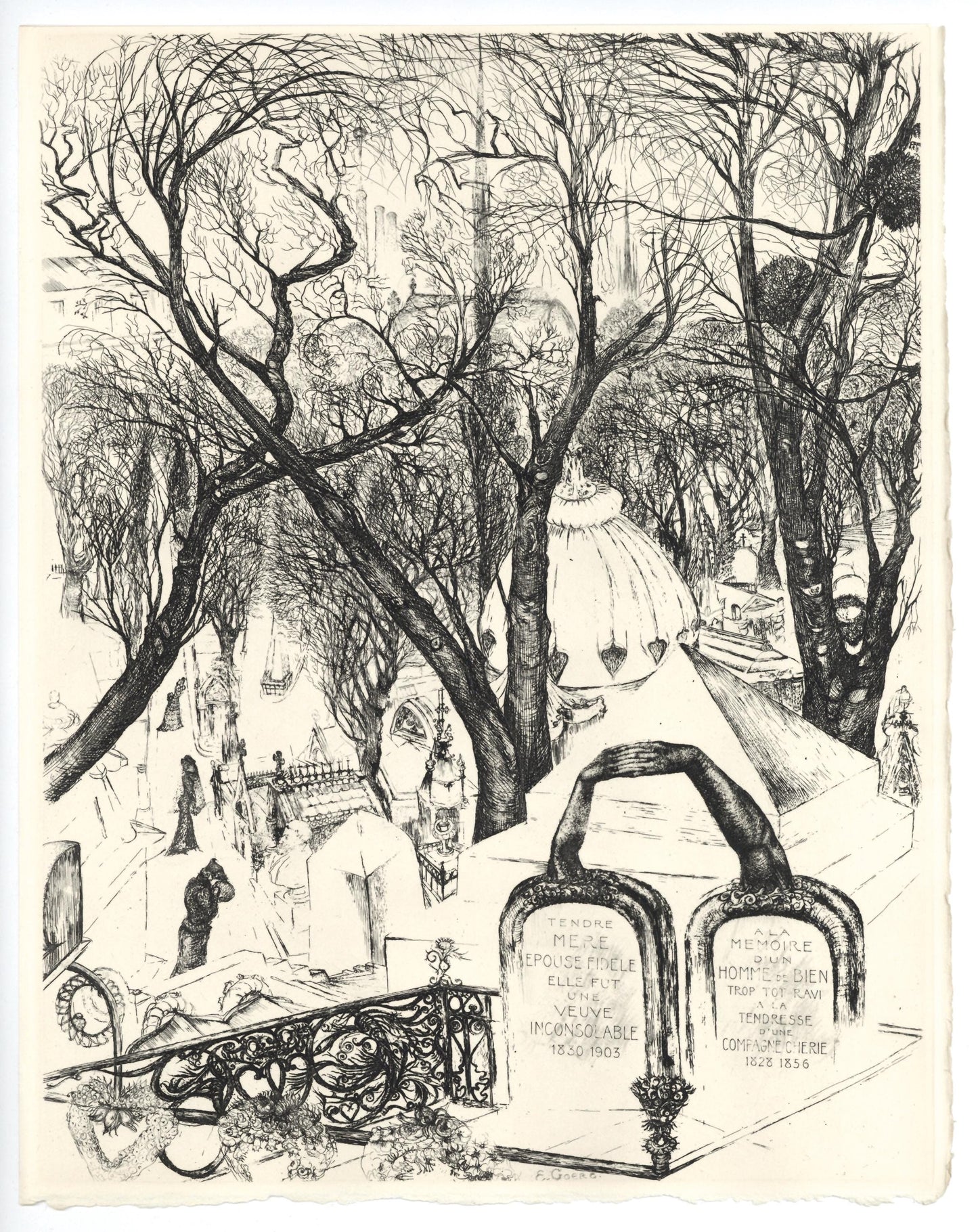 Douard Goerg, Le Cimetire Du Pre, A La Gloire Paris, Etching