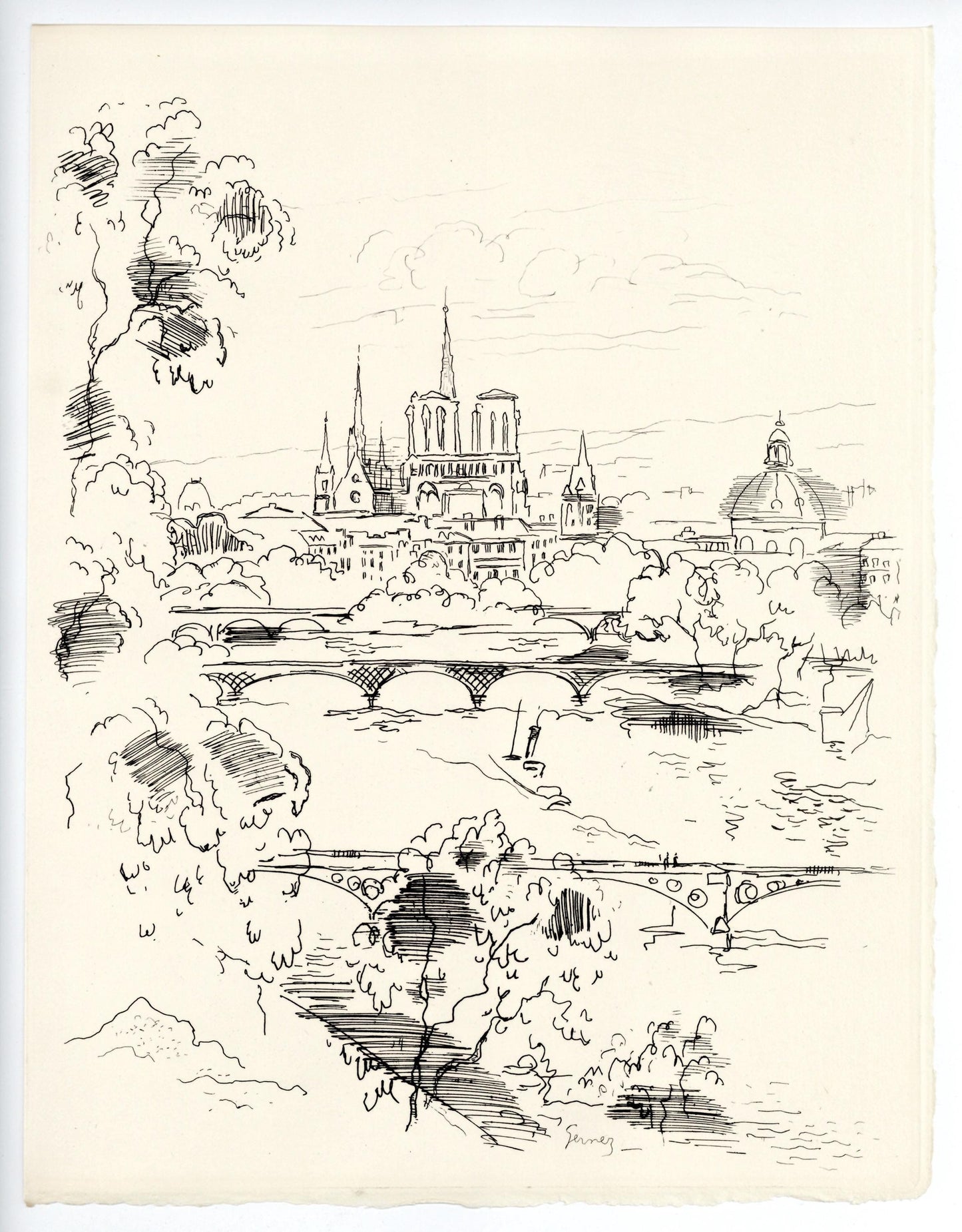 Paul-Lie Gernez, Seine, Berceau De Paris, A La Gloire Paris, Etching