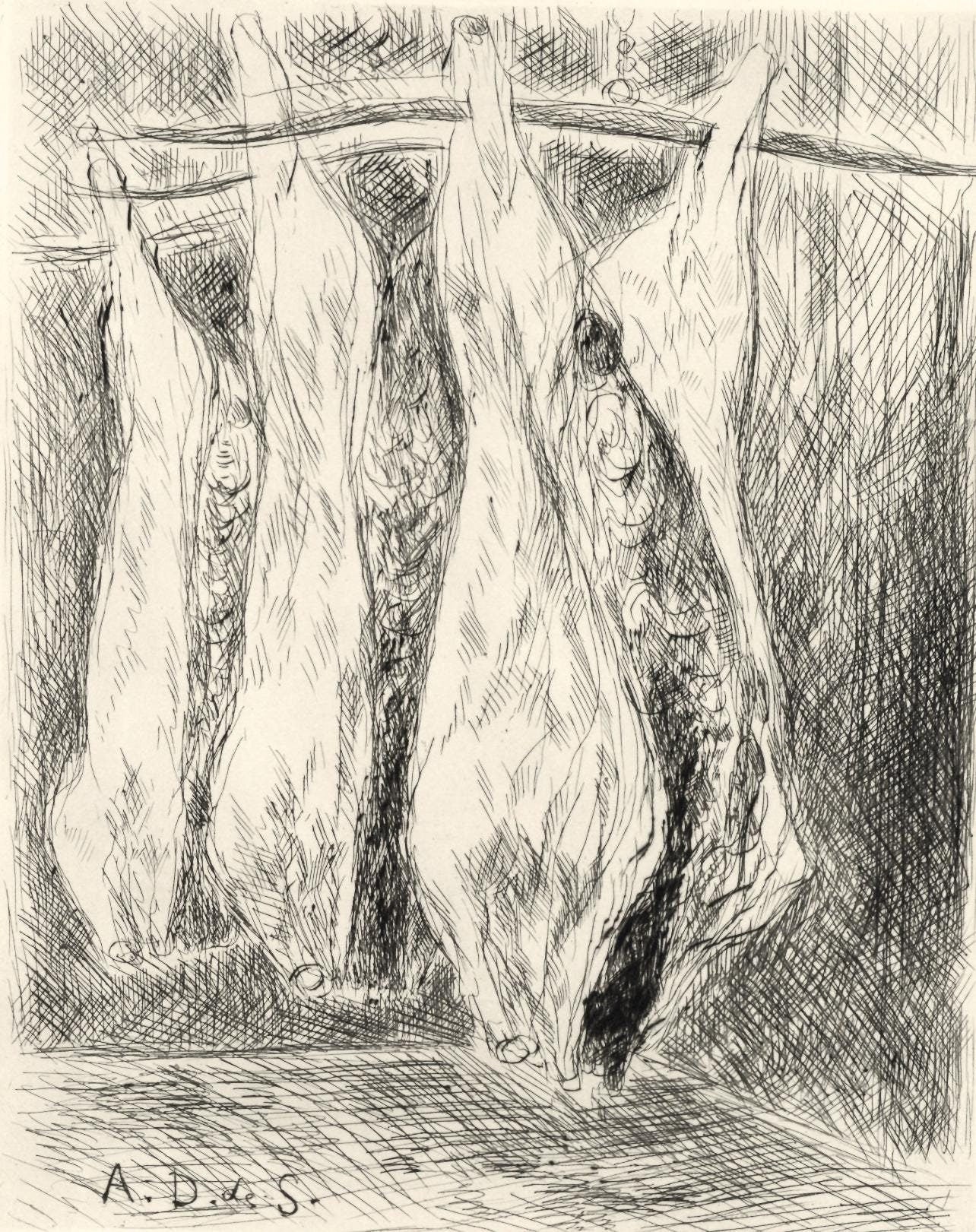Andr Dunoyer De Segonzac, La Boucherie Des Halles, A La Gloire Paris, Etching