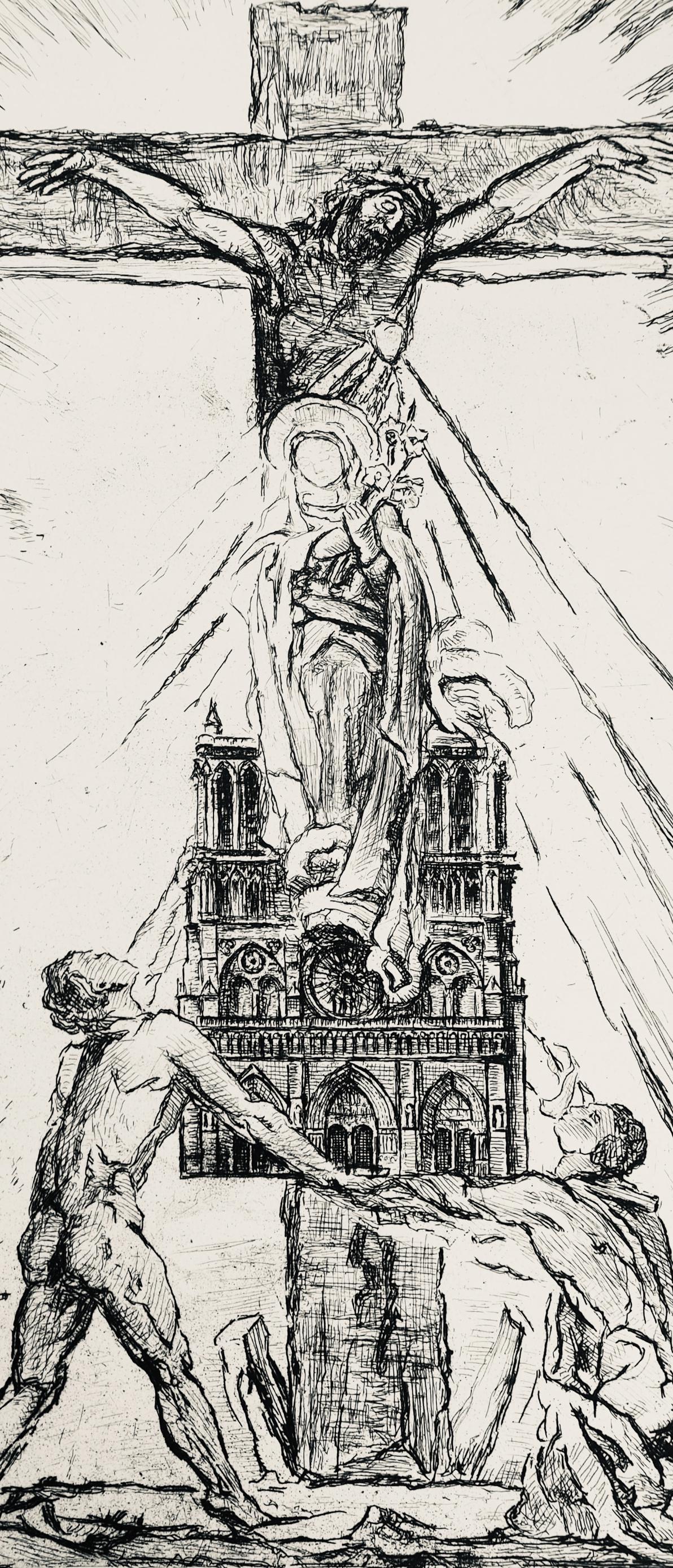 George Desvallires, Crucifix De Notre Dame, A La Gloire Paris, Etching