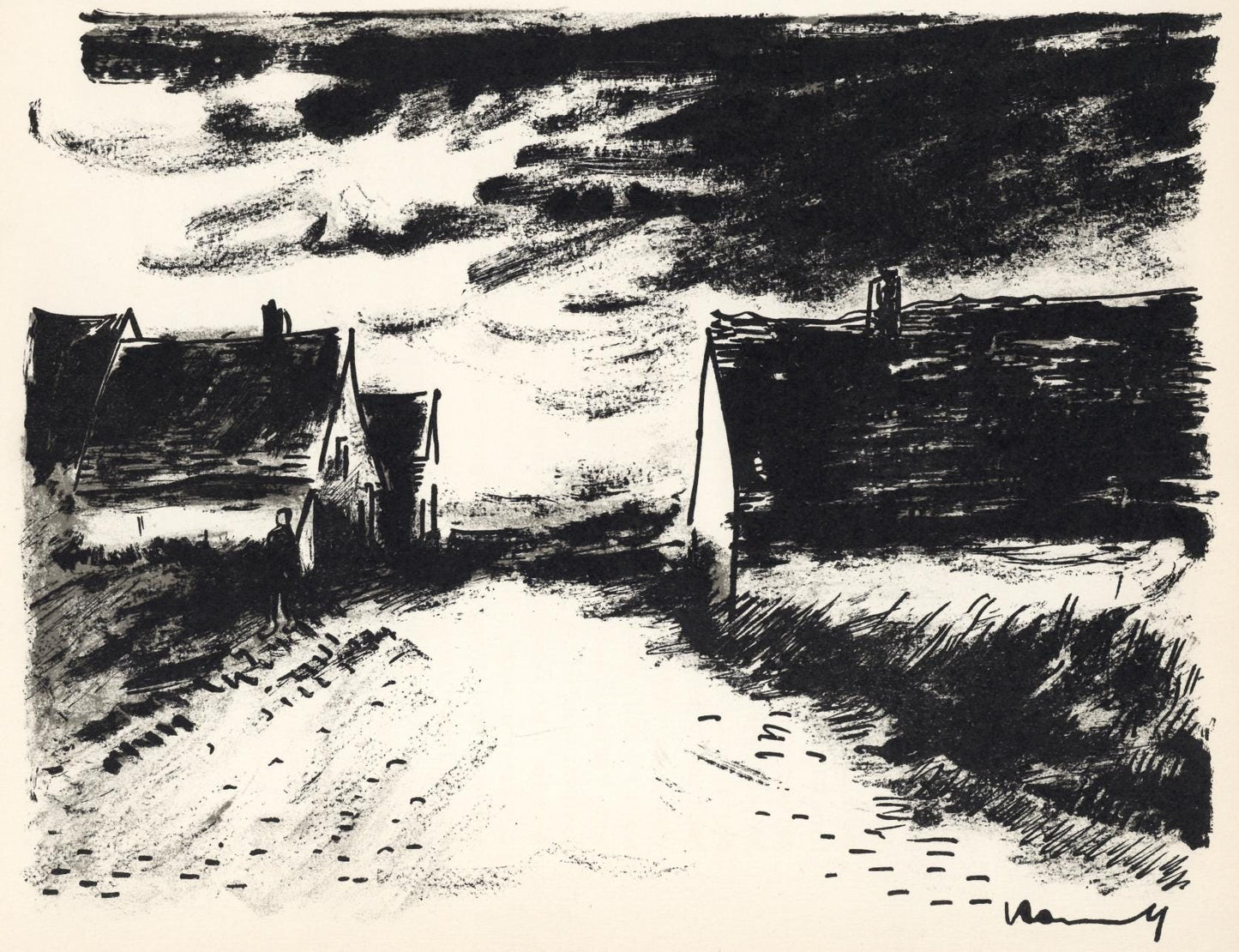 Maurice De Vlaminck, Maisons Dans La Beauce, Lithograph