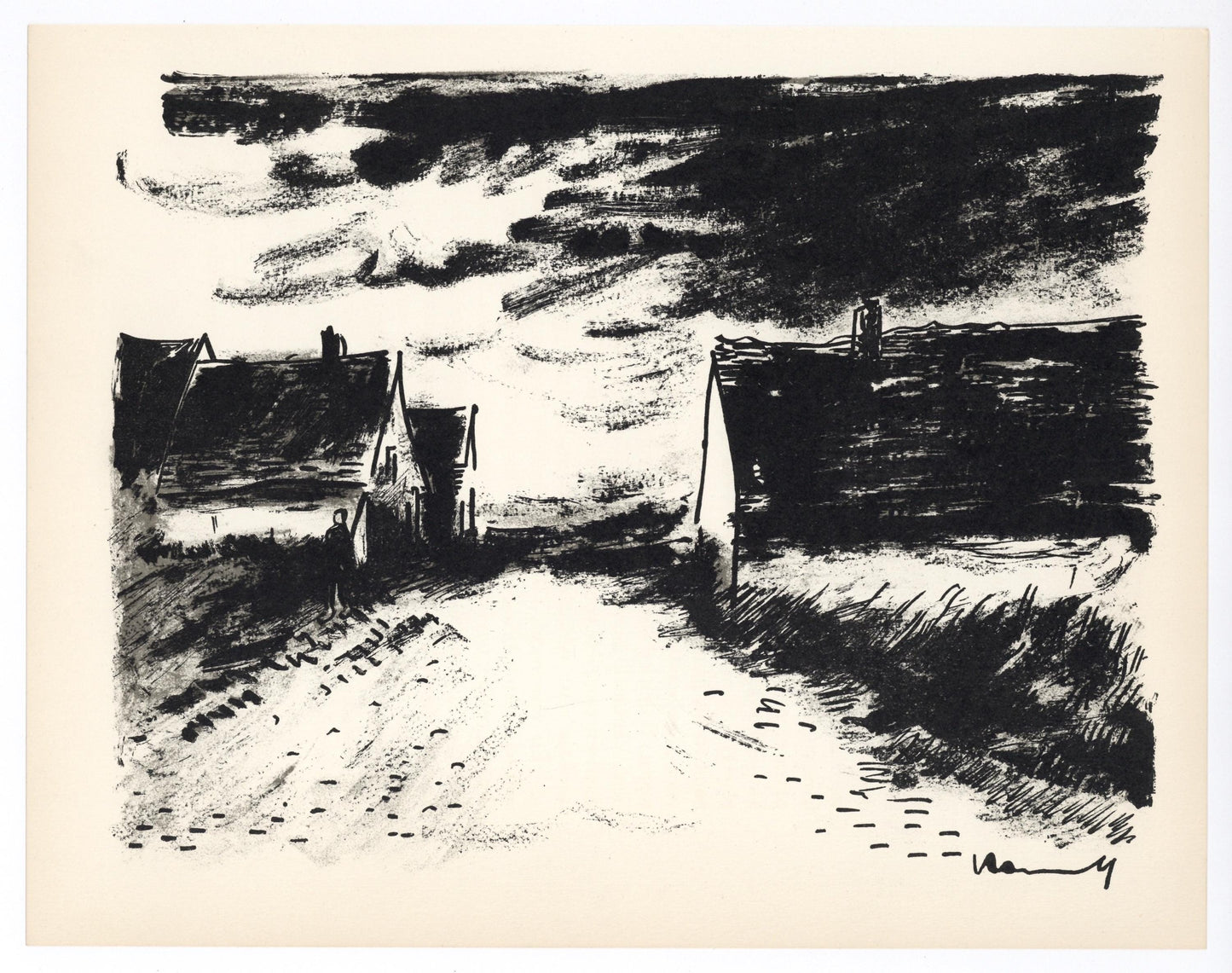Maurice De Vlaminck, Maisons Dans La Beauce, Lithograph