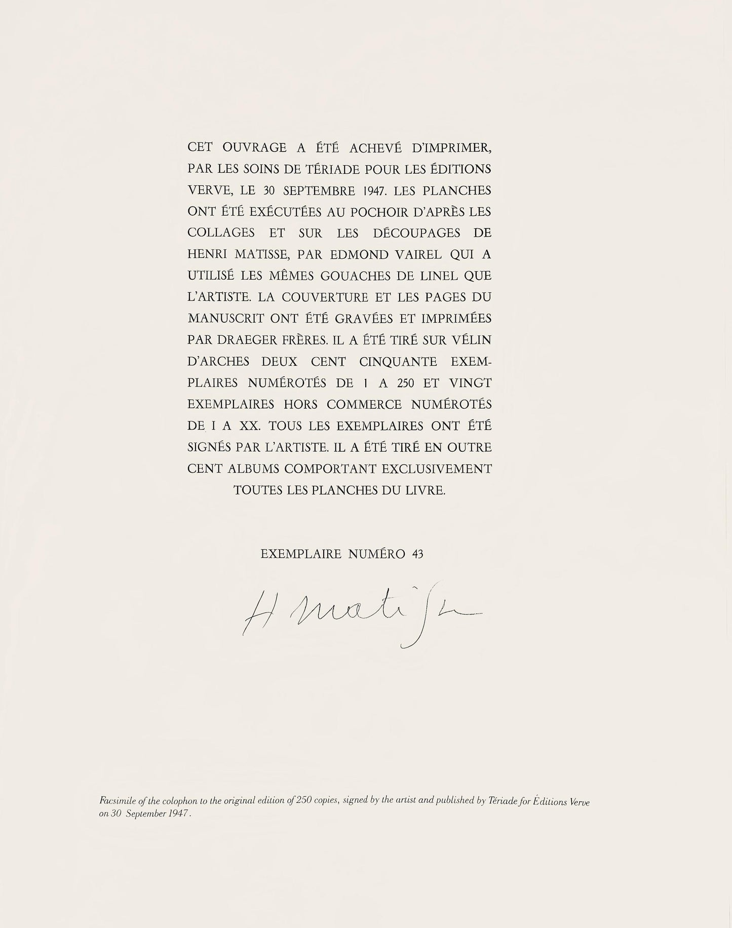 Henri Matisse, Le Lagon, Jazz, Special Edition For The Museum Of Modern Art, Hliogravure