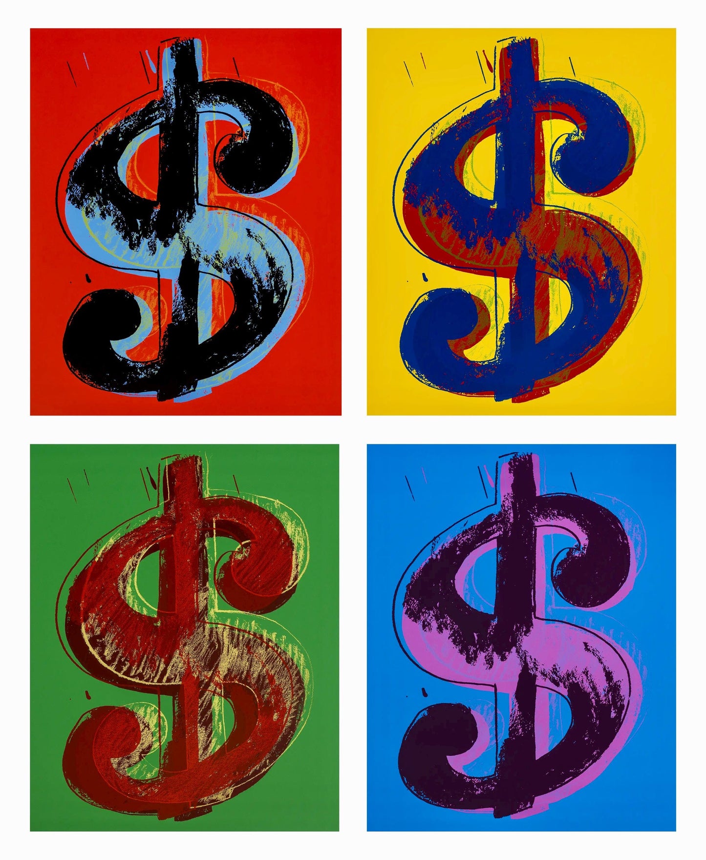 Andy Warhol, Dollar Sign, Red, Yellow, Green, Blue, Suite Of Four, Official, Sunday B. Morning,