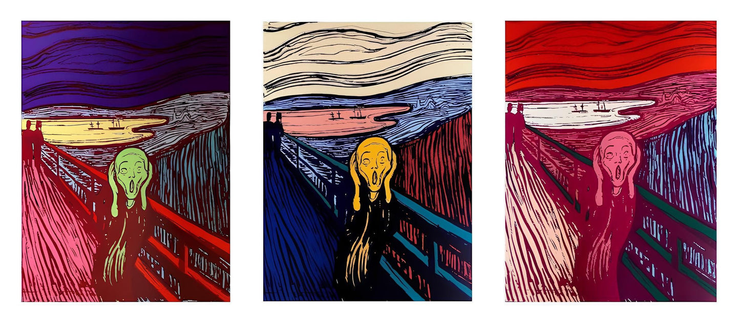 Andy Warhol, The Scream (After Edvard Munch), Green, Orange Pink, Suite Of Three, Official, Sunday