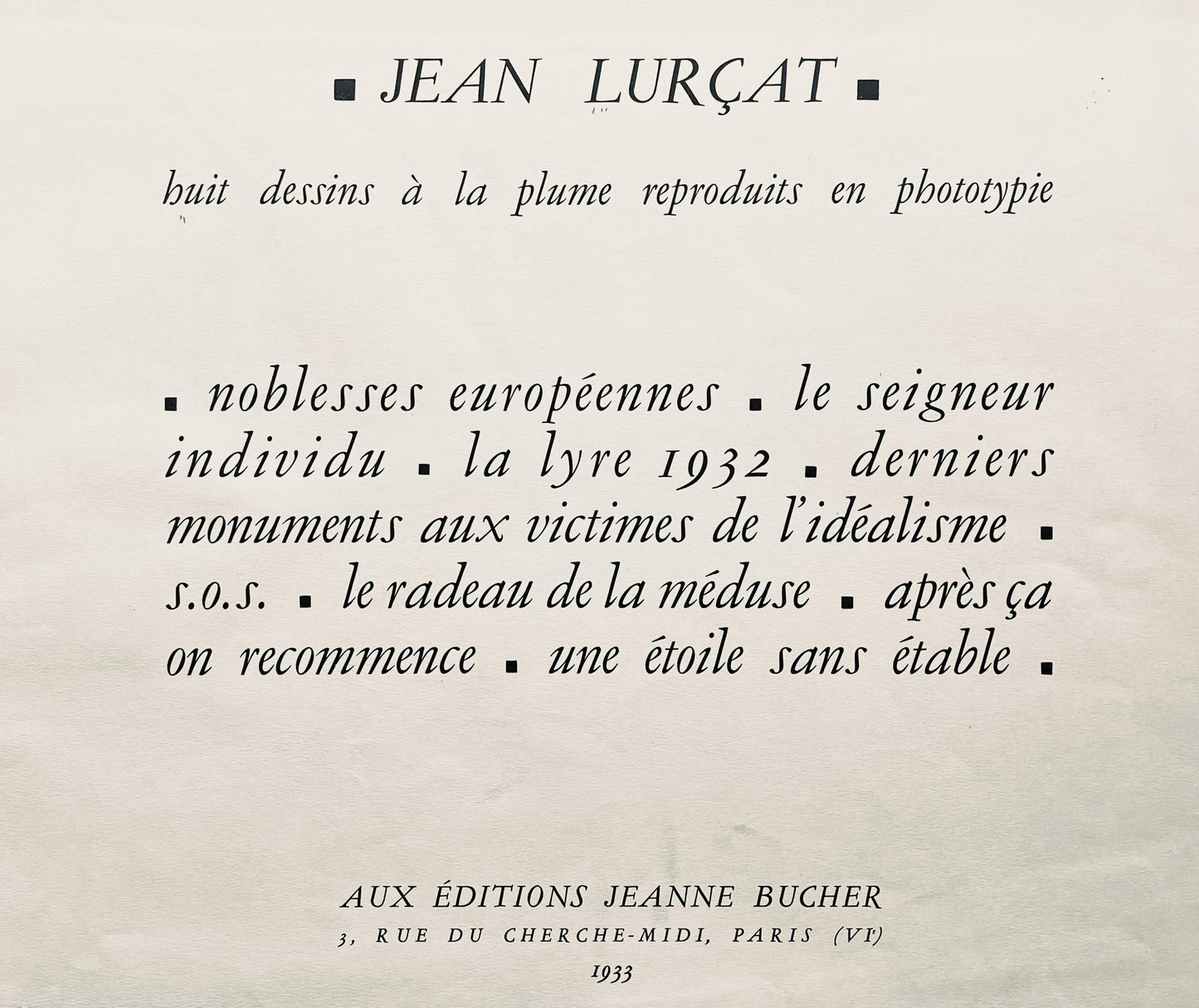 Jean Lurat, La Lyre 1932, Huit Dessins La Plume, Lithograph