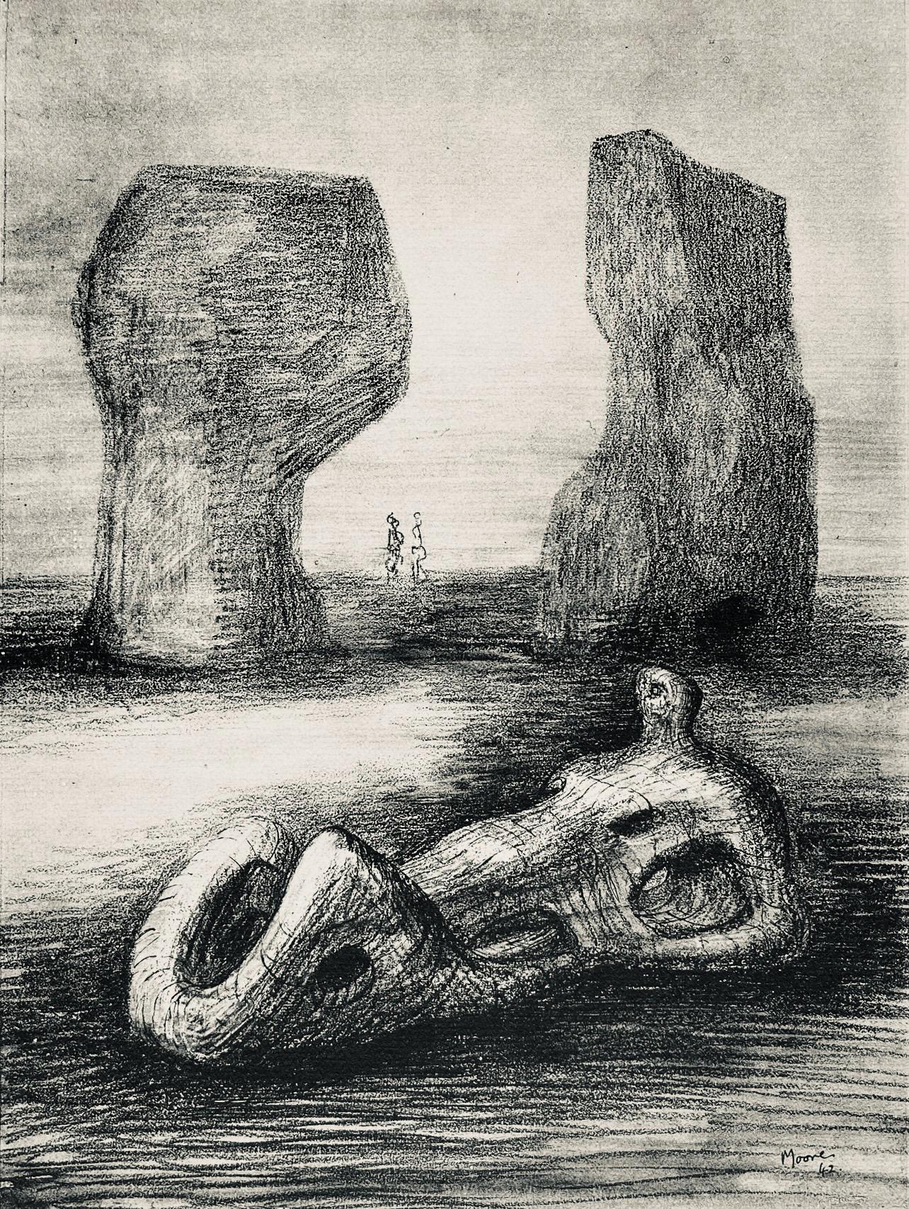 Henry Moore, Wood Sculpture In Setting Of Rocks, The Drawings Of Henry Moore, Lithograph