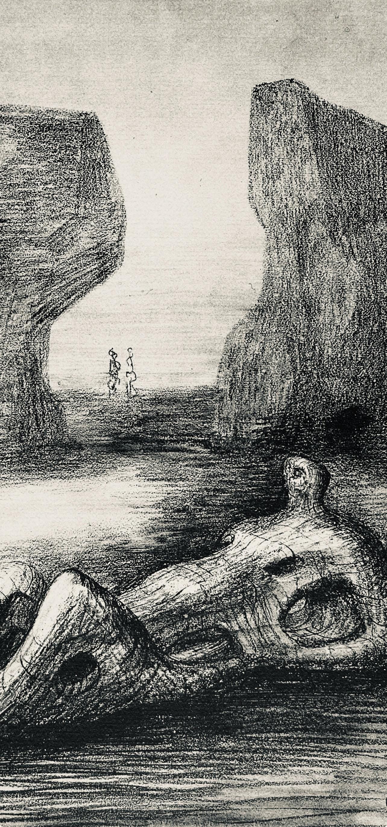 Henry Moore, Wood Sculpture In Setting Of Rocks, The Drawings Of Henry Moore, Lithograph