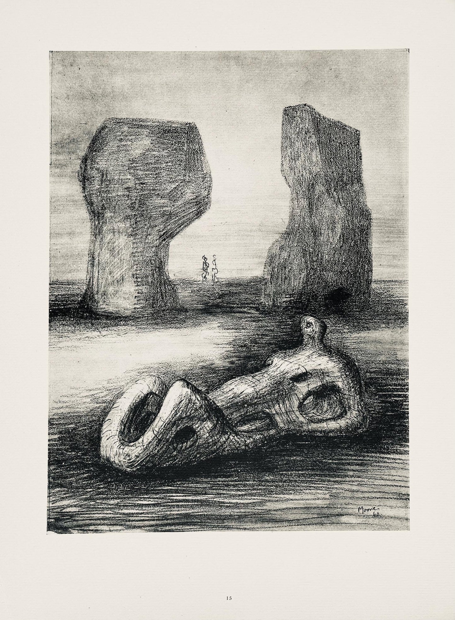 Henry Moore, Wood Sculpture In Setting Of Rocks, The Drawings Of Henry Moore, Lithograph