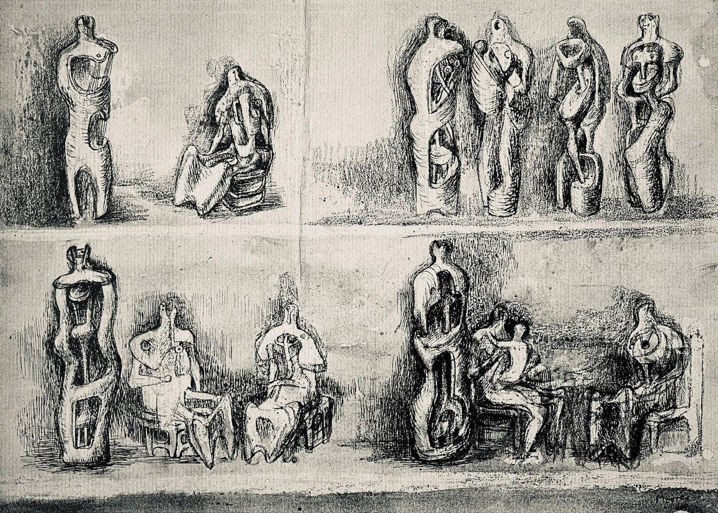 Henry Moore, Standing And Seated Figures, The Drawings Of Henry Moore, Lithograph